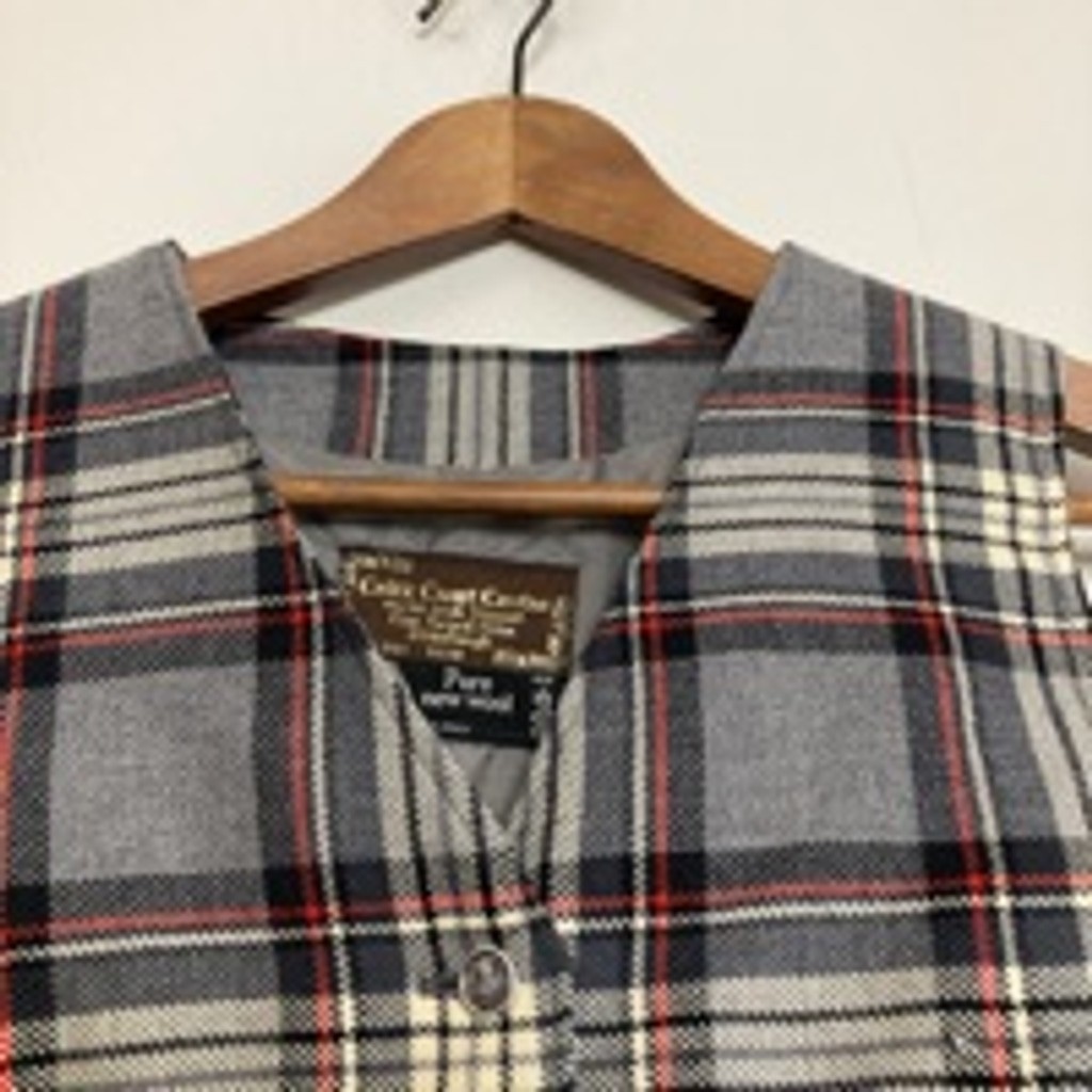 Vintage Vest Womens XS Gray Black Red Tartan Plaid Wool Scottish Waistcoat