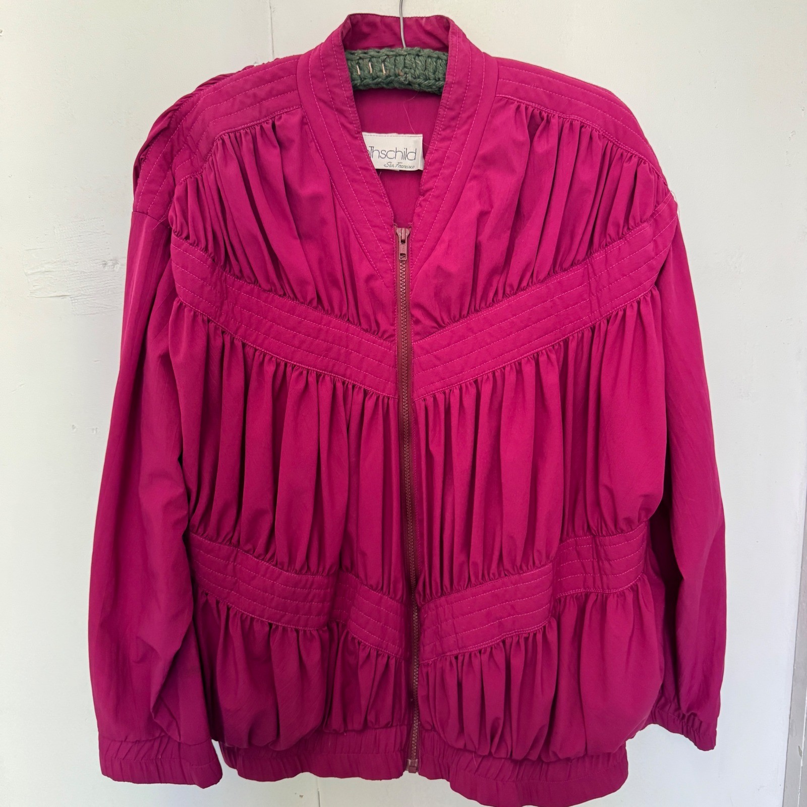 Rothschild San Francisco Vintage Magenta Pink Pleated Zip Up Bomber Jacket L