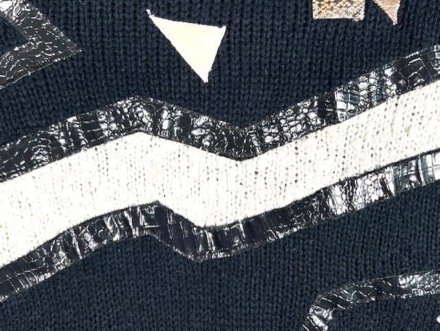 Vintage Jamie Scott 1980s Geometric Abstract Sweater Black Metallic Knit Sz L