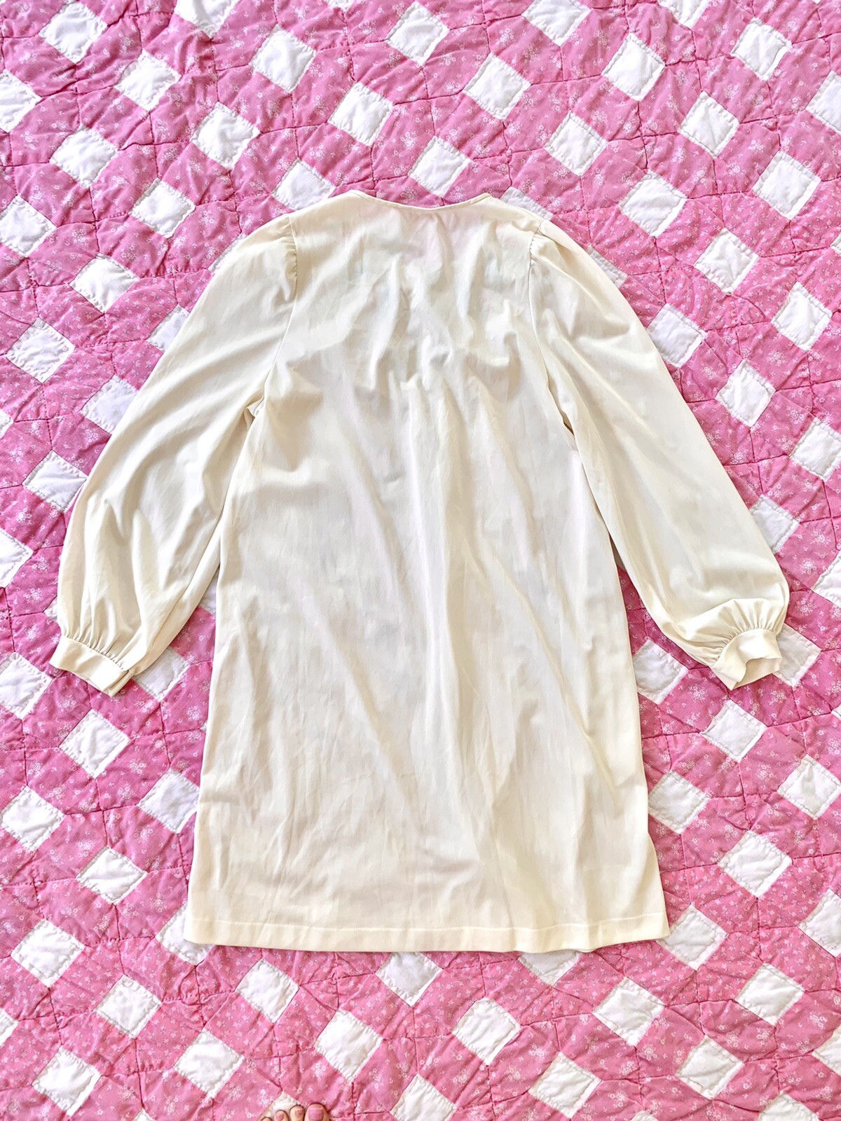 Vintage 70s cream pastel floral balloon sleeve mini nightgown M/L