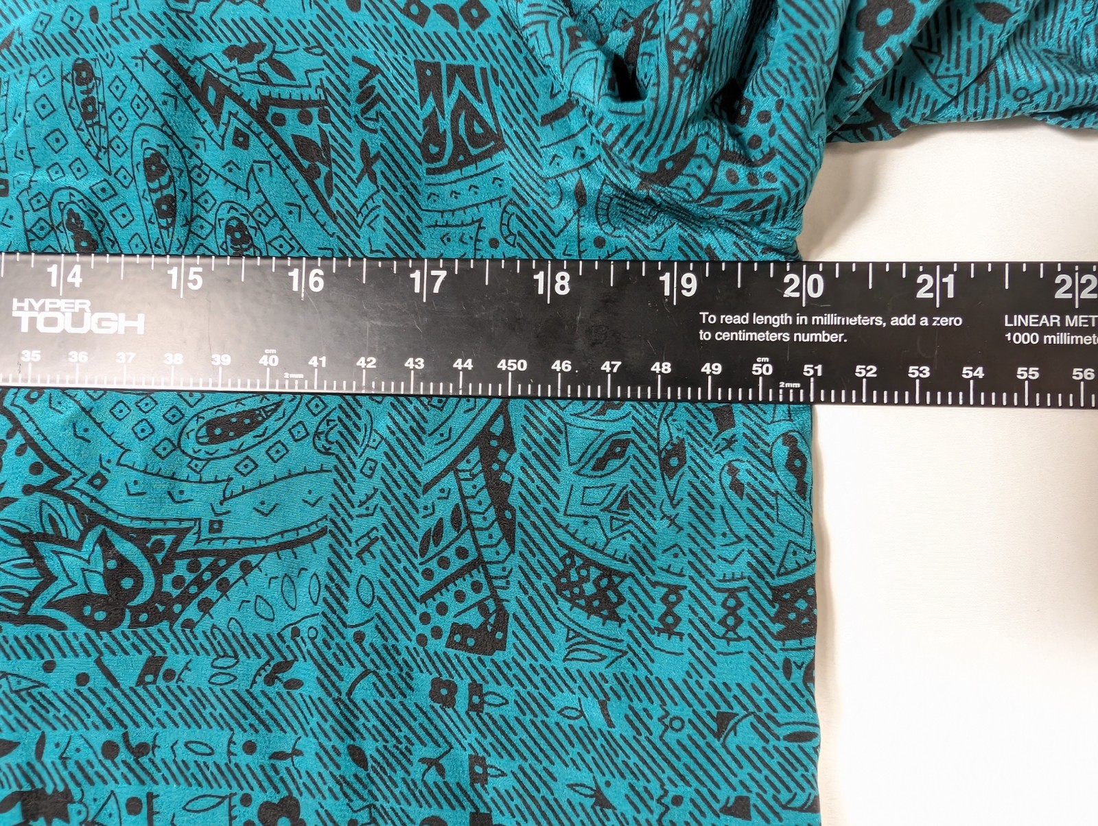 Vtg Bellino Paris 100% Silk Blouse Jacket 10 Teal Geometric Black Leather Trim