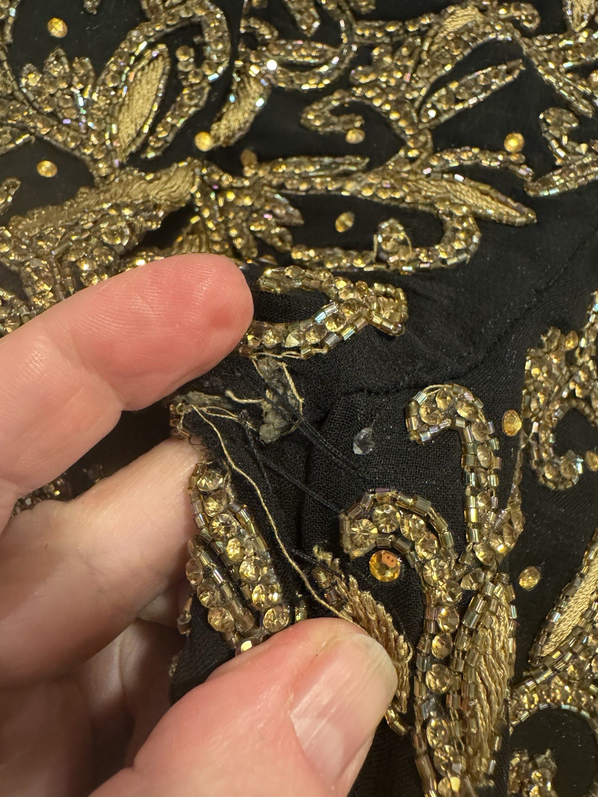 Vintage Indian Sari Blouse Choli Black Gold Beaded Embroidered Top Sz S M