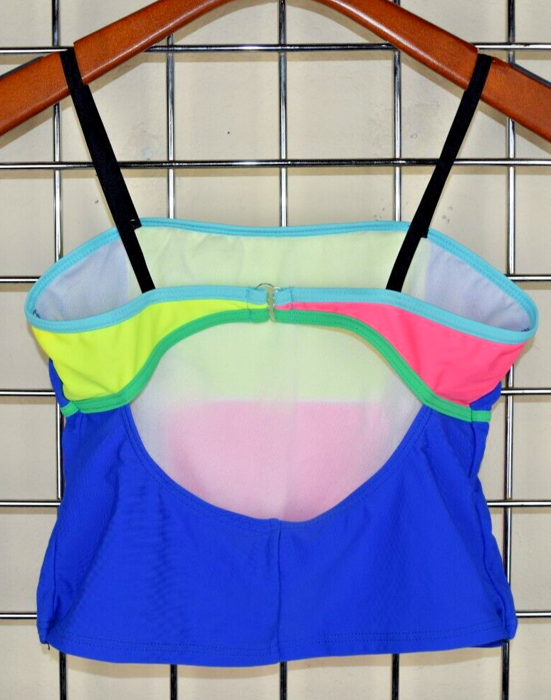 VTG Swimsuit Tank Top Gossip Girl Size S/M 90s Neon Mondrian Pink Yellow Blue