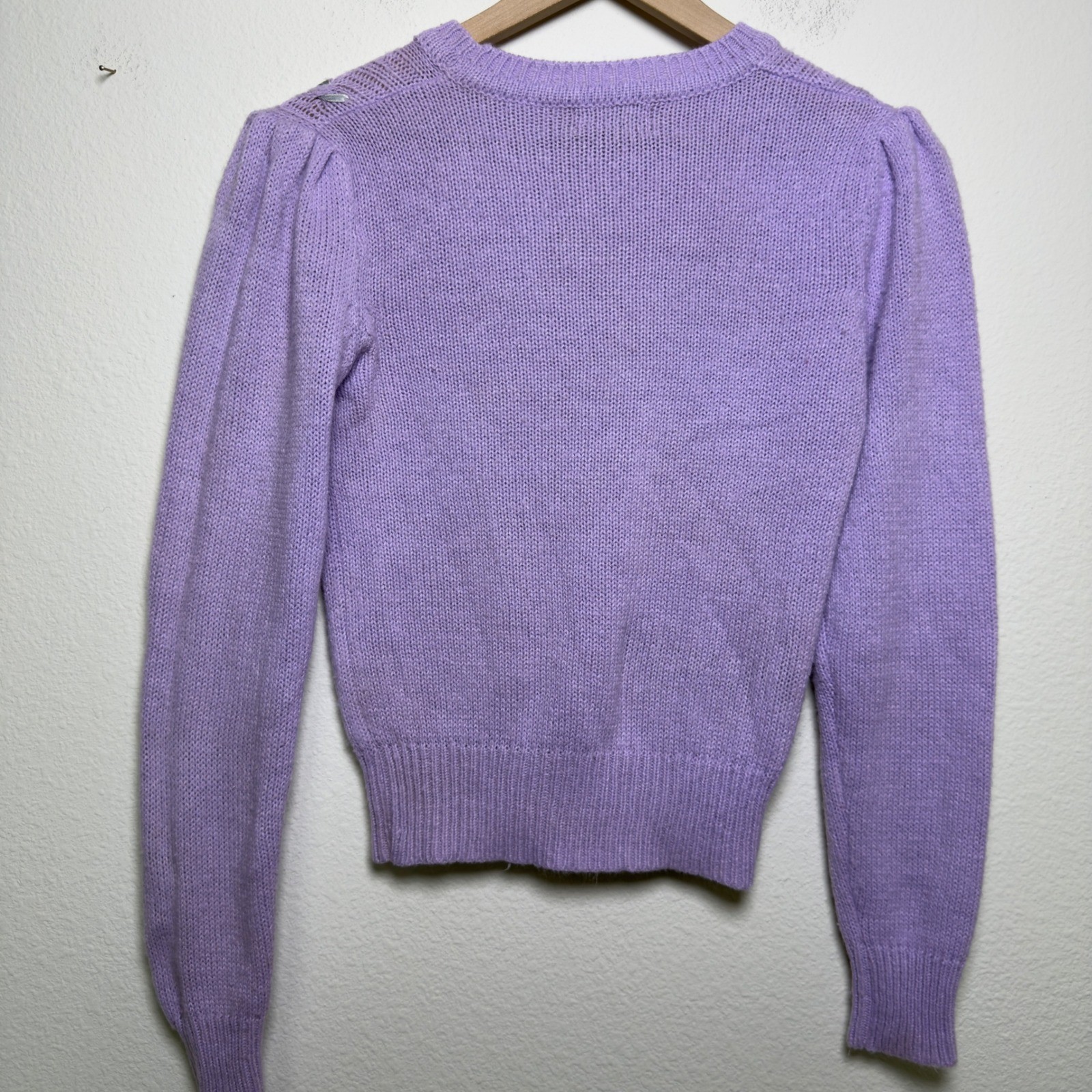 VTG 80s Gitano Women Preppy Coquette Sweater Purple Ribbon Bow Lavender XS