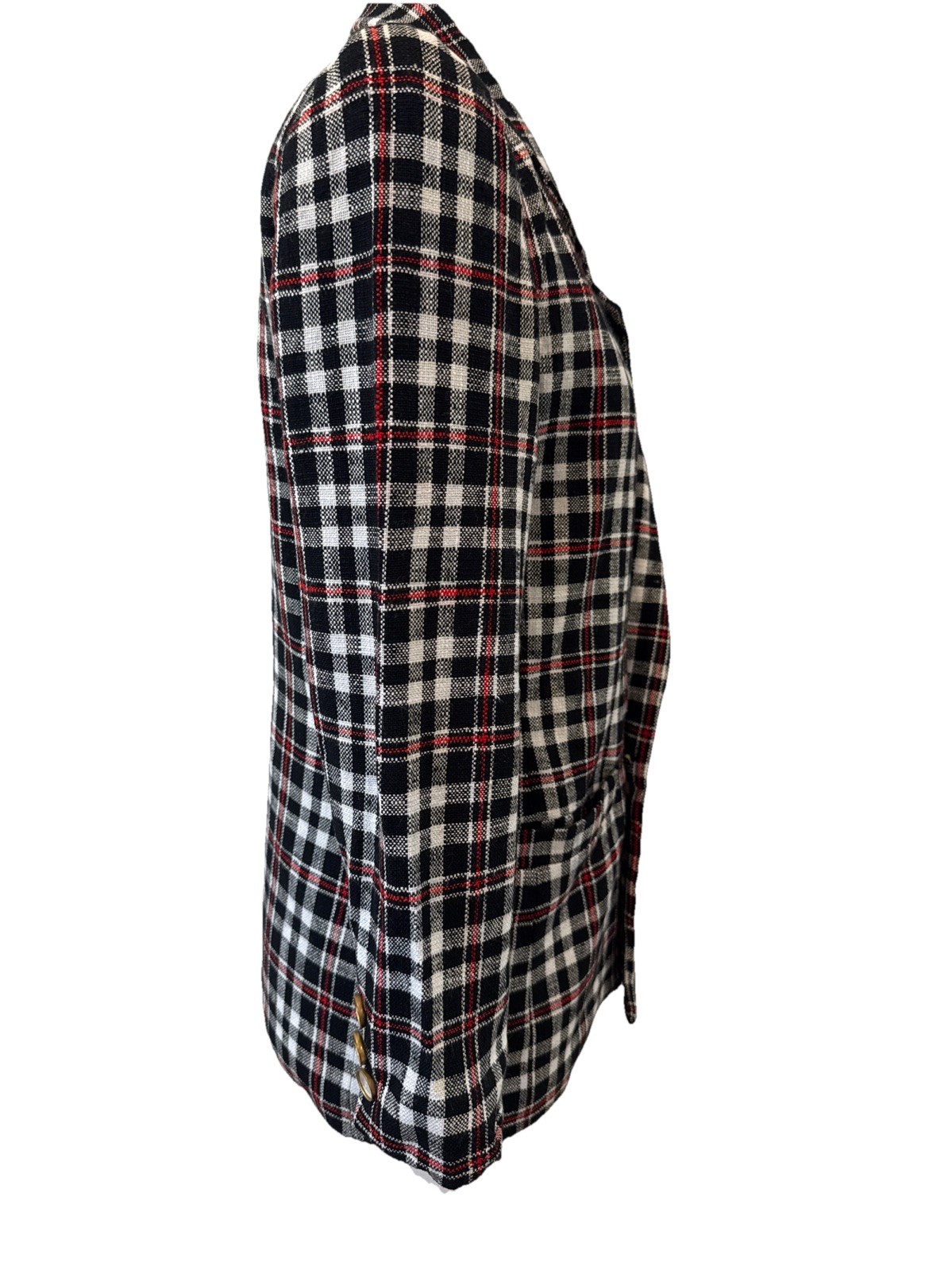 Vintage 80s 90s Preppy Liz Claiborne Black Red White Plaid Blazer Petite S/M