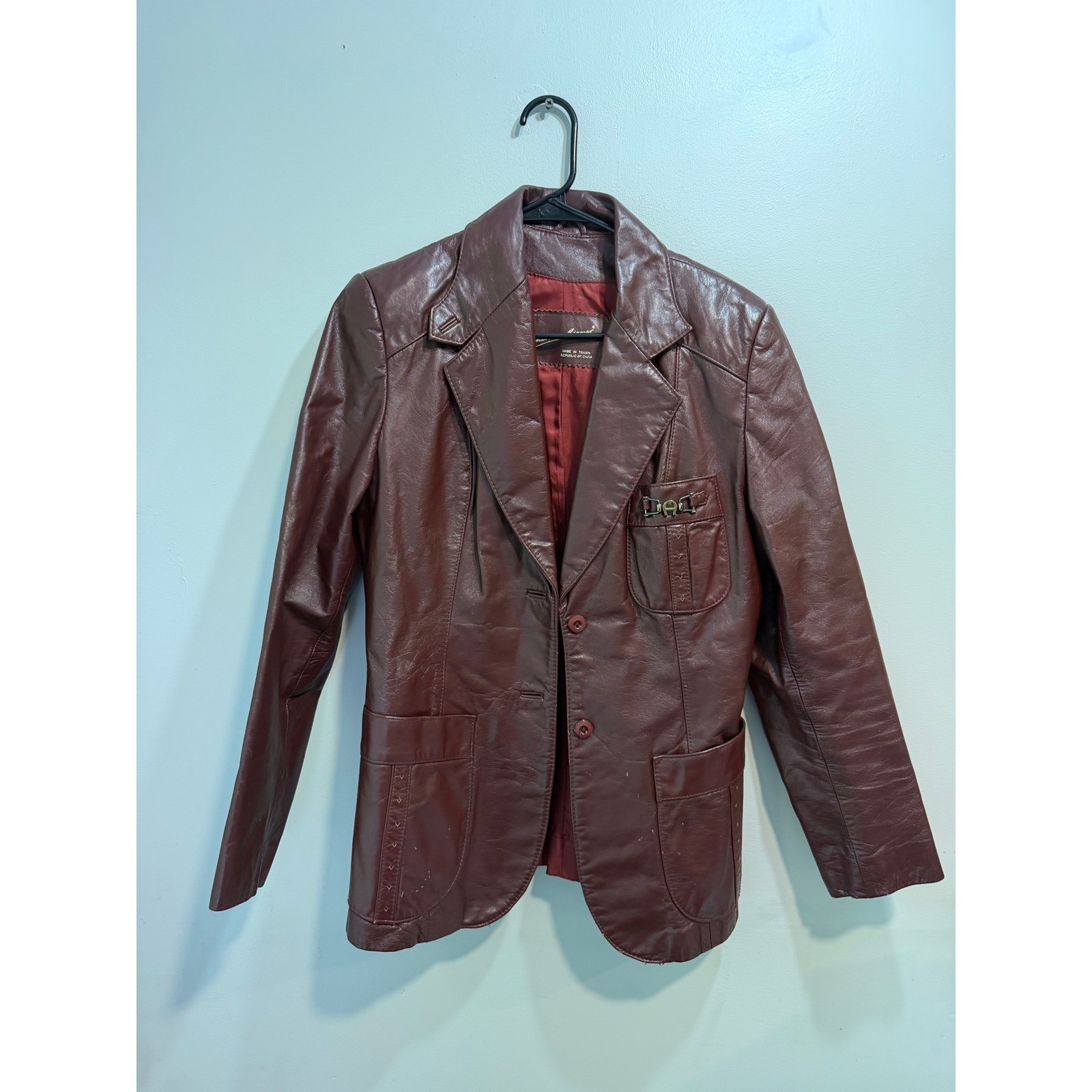 Vintage Etienne Aigner Burgundy Leather Blazer Jacket Womens Size 14 Oxblood