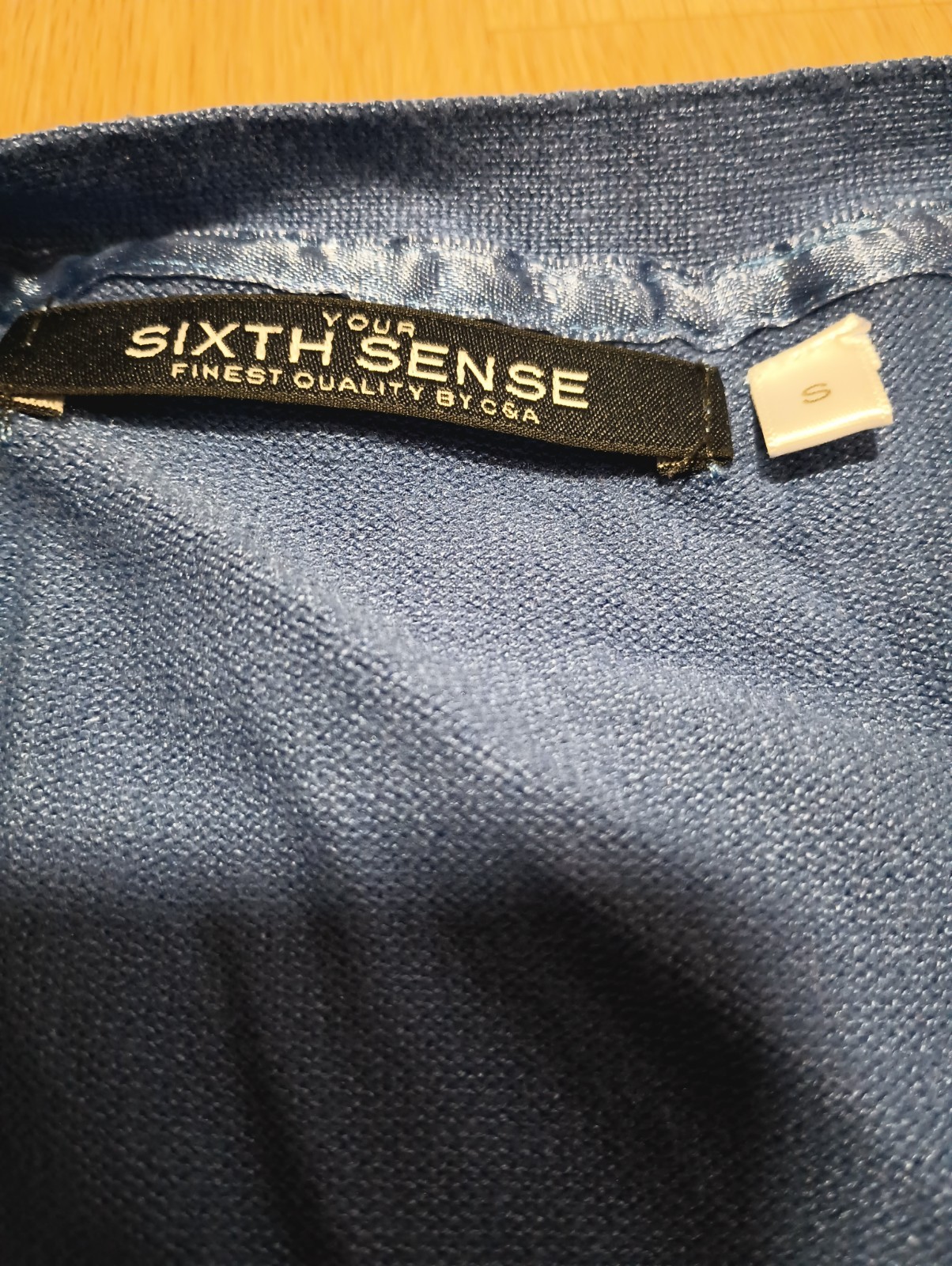 Vtg 80s YOUR SIXTH SENSE Stretch Viscose Cornflower Blue Cardigan Sweater S