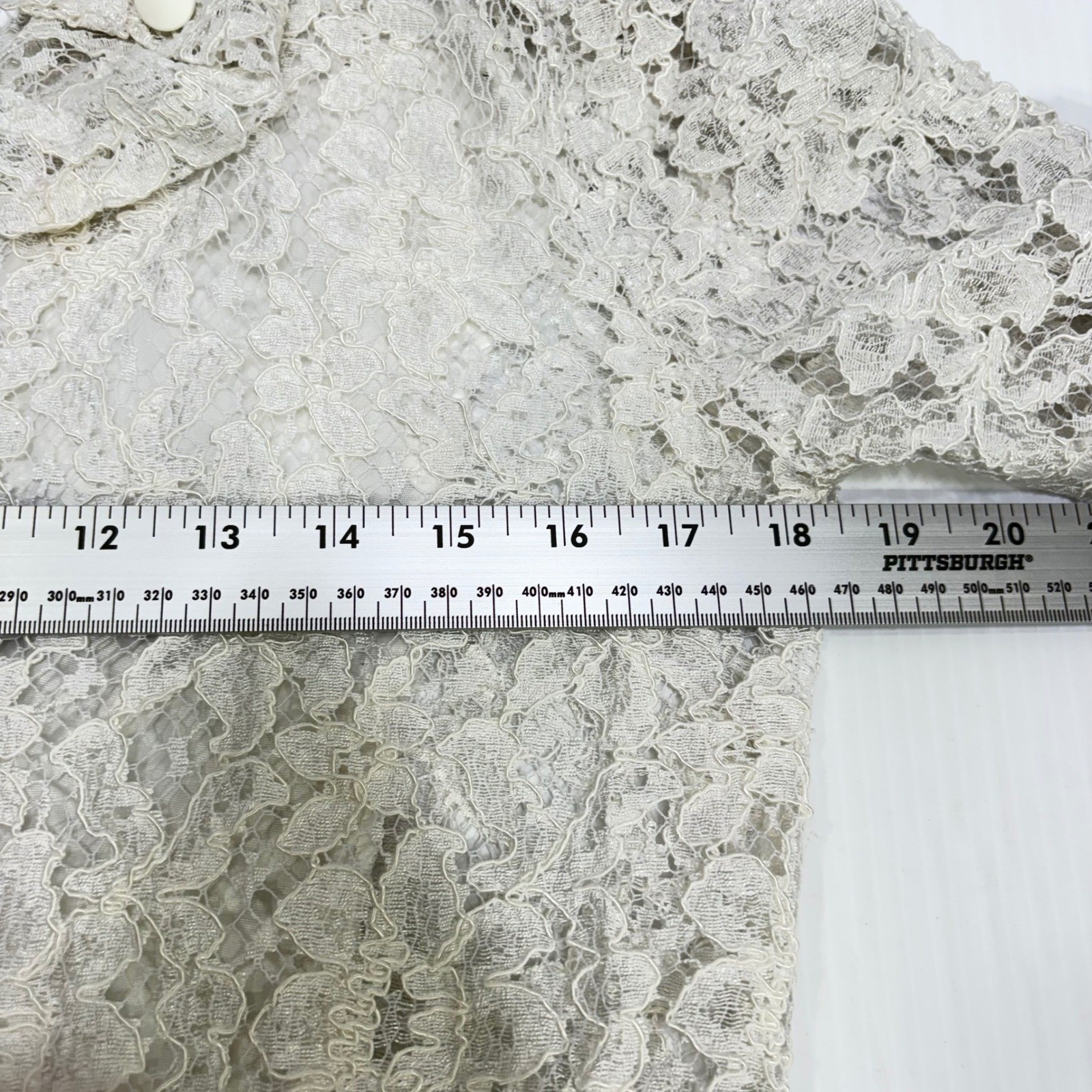 VTG Off White Floral Lace High Neck Button Blouse Sheer Beaded Back Top France