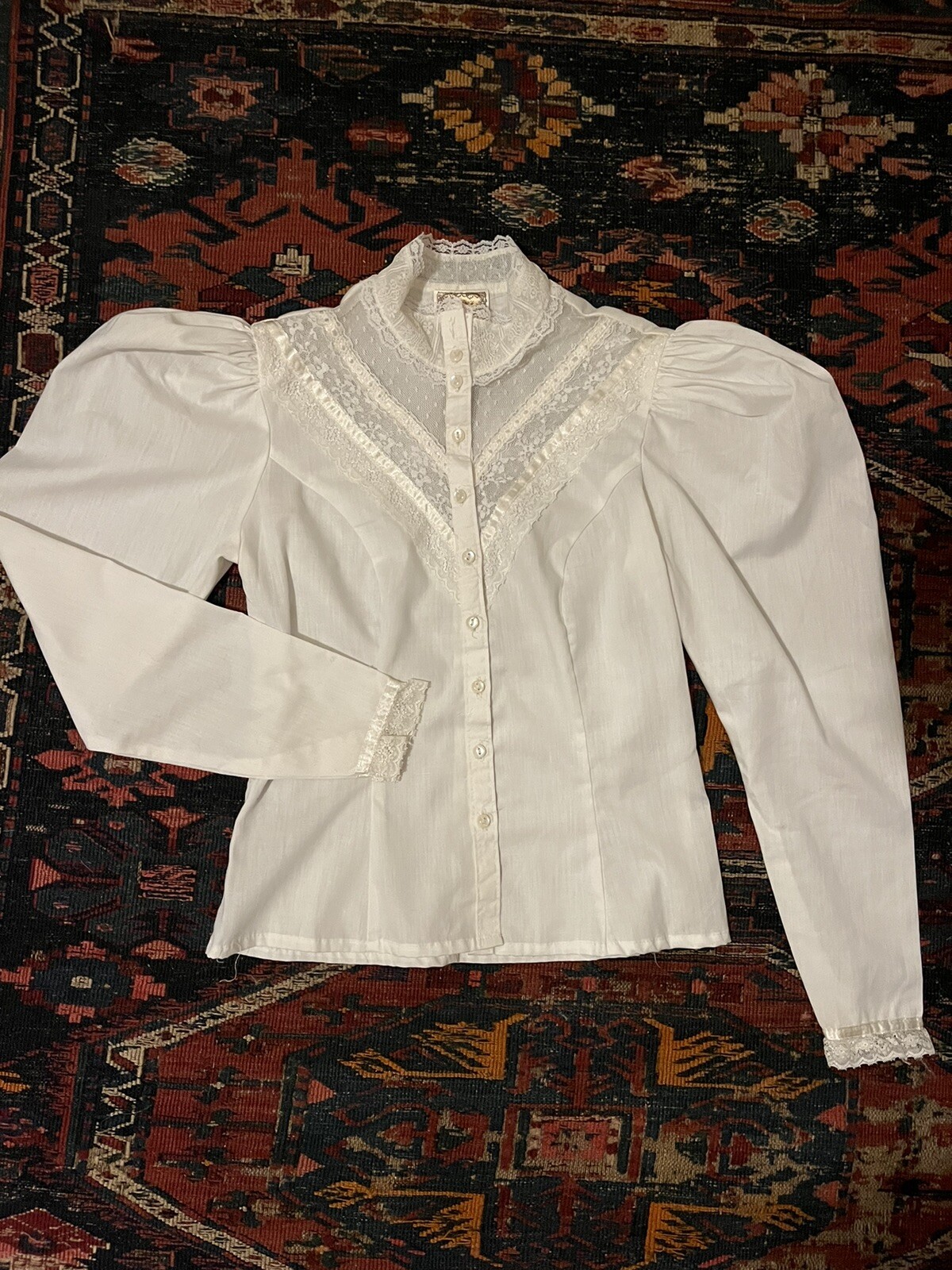 1970s Gunne Sax Vintage White Puff Sleeve Blouse Victorian Inspired Jessica’s