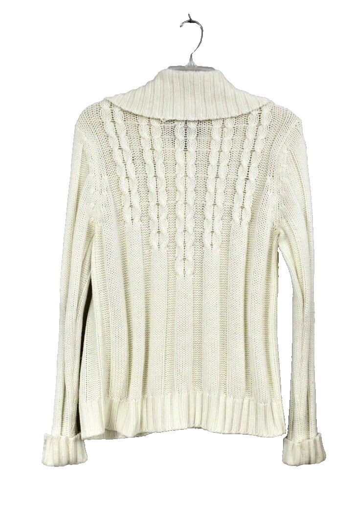 Vintage 70s Ivory Cable Knit Cardigan Sweater Acrylic Schoolgirl M/L Grandpacore