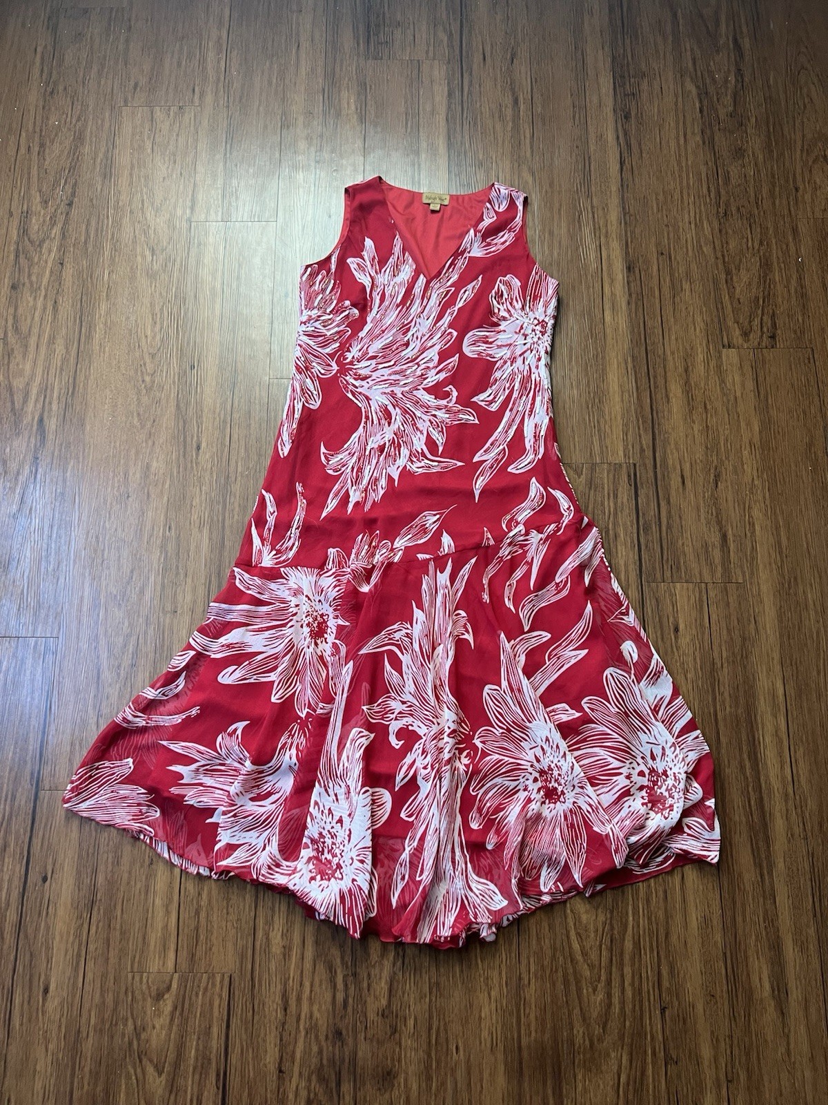 Vintage 90’s Midnight Velvet Maxi Dress Large Tropical Red Chiffon Sequin Bias