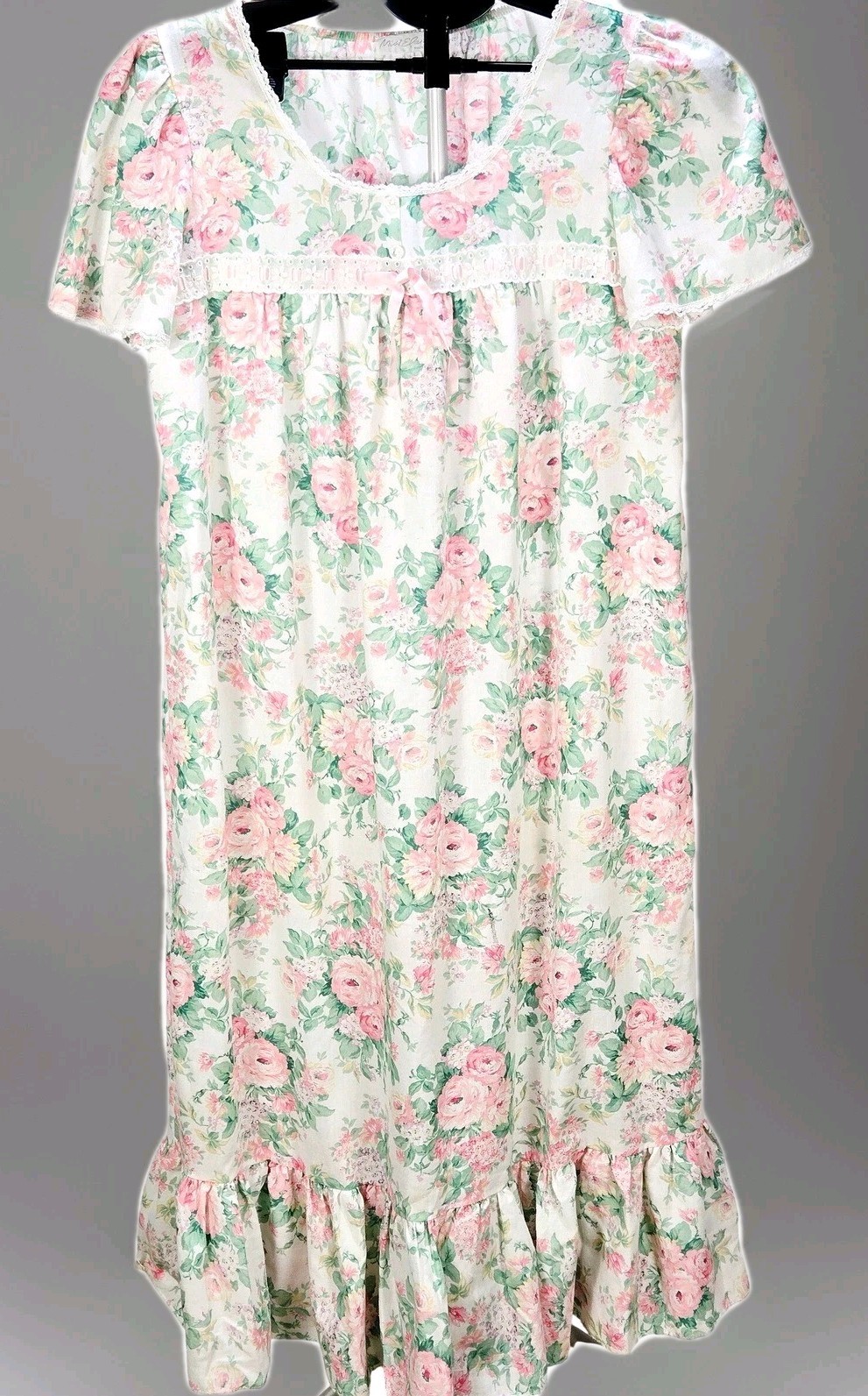 Women’s Vintage Miss Elaine Medium Floral Lace Trim Ruffle Hem Maxi Cottagecore