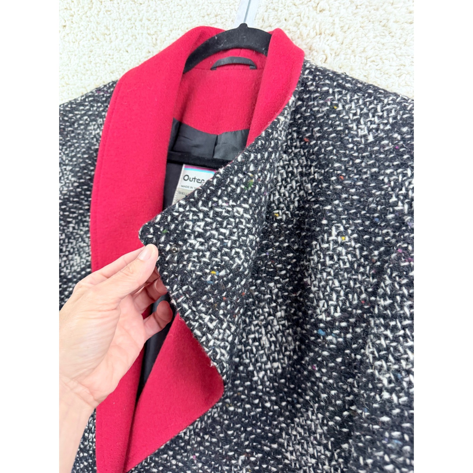 Outer Scene Ltd Wool Tweed Blazer Women 11/12 Pink Black Excellent Vintage Coat