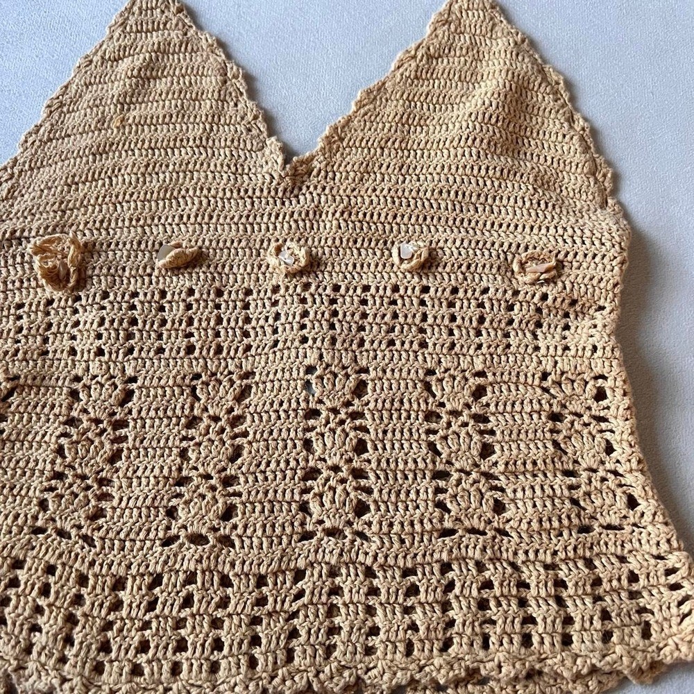 Anchor Blue crochet haltertop seashell button Y2K summer boho hippie vintage
