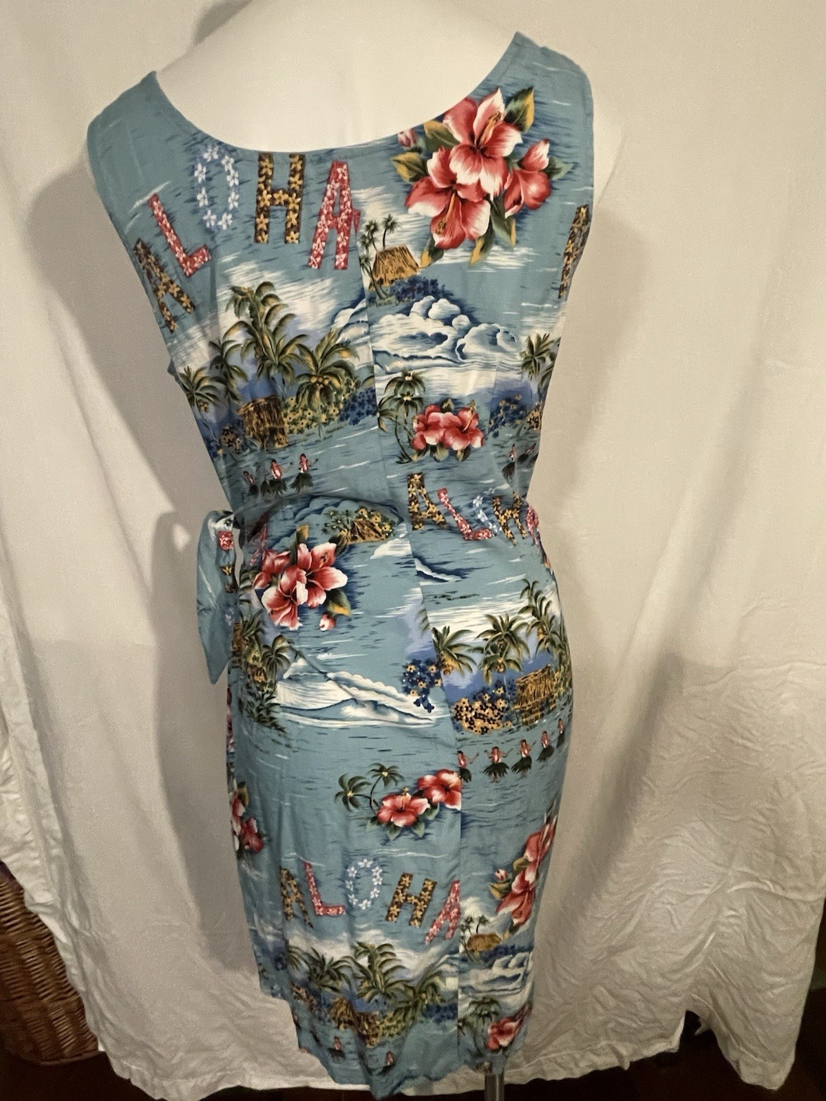Vtg Hawaiian Orginal Faux Wrap Sleeveless Summer Dress M Vacation Cruise Beach