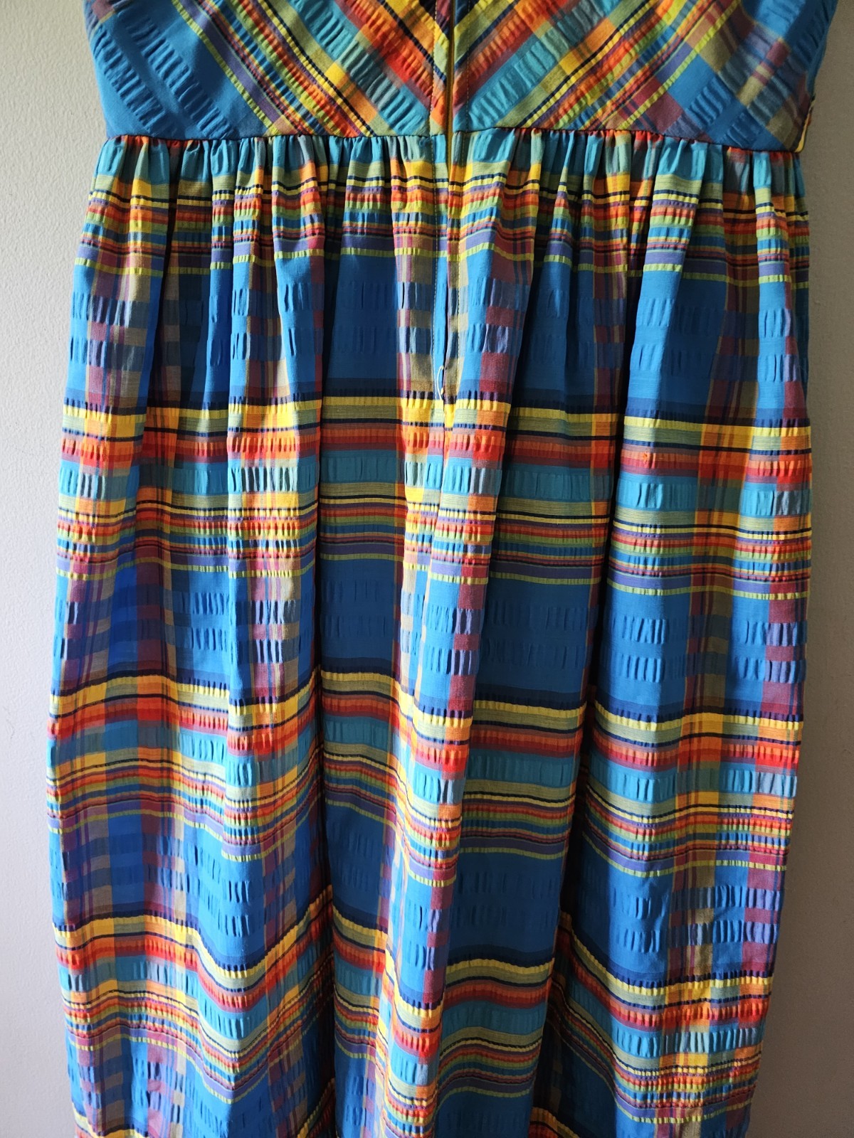 Vintage SWIRL Concept 70s Yellow Blue Plaid Ruffle Summer Maxi Plus Size Dress