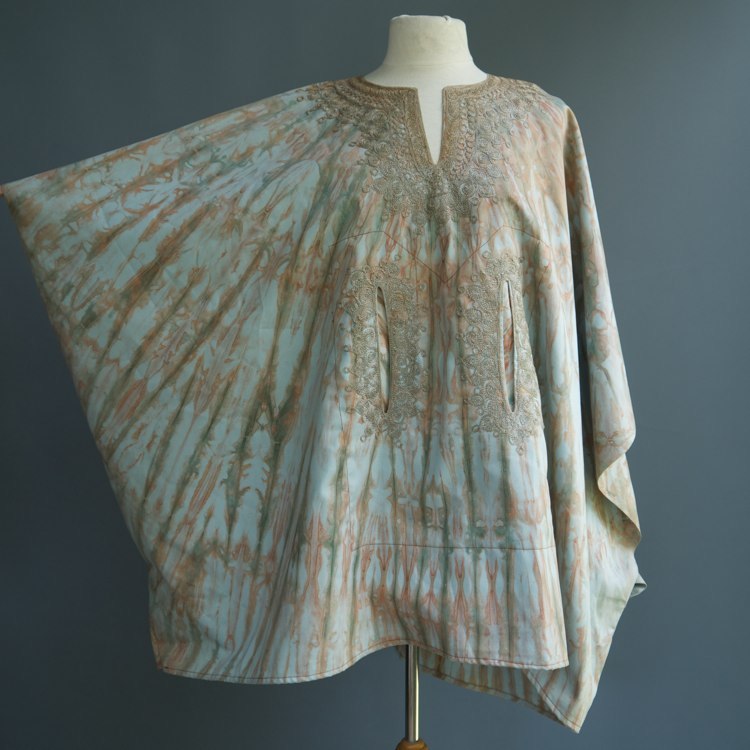 VTG Hippie Festival Psychedelic Dripping Tie Dye Tunic Cape Tribal Embroidery OS