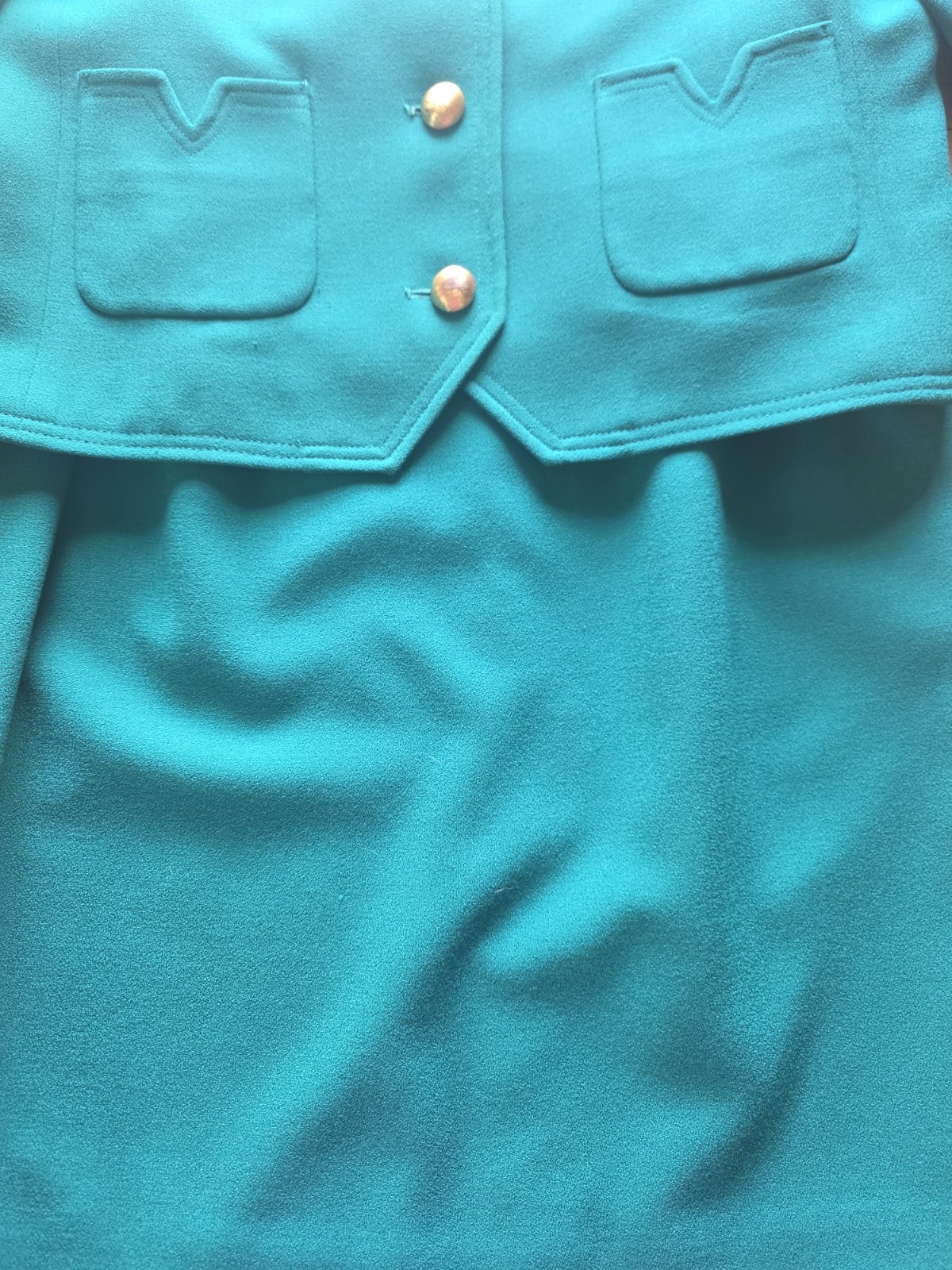 VTG Herbert Grossman Talbots Teal Green 100% Wool Skirt Suit Set Sz 14 Fits M/L
