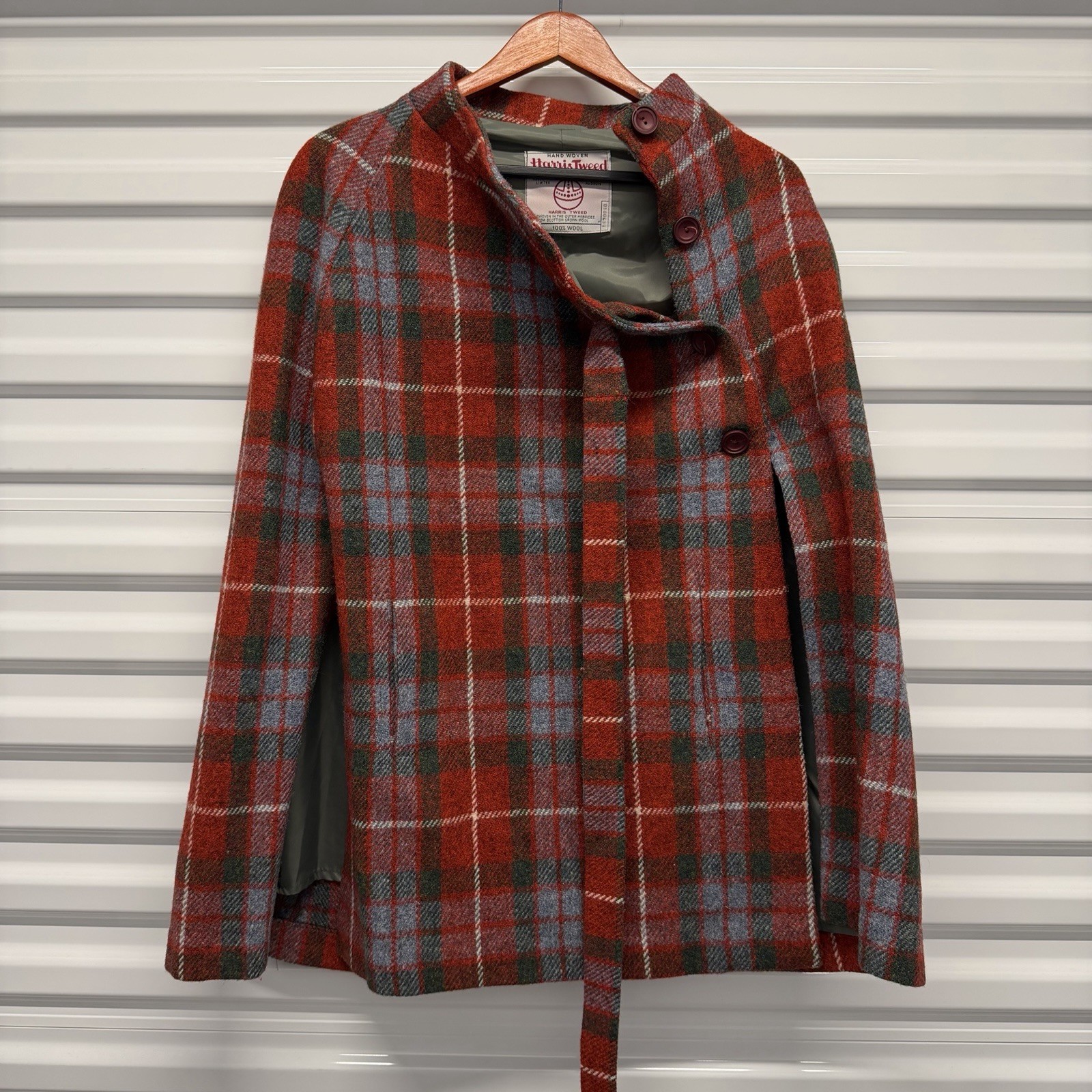 Vtg 70s Harris Tweed Scottish Wool Tartan Plaid Cape