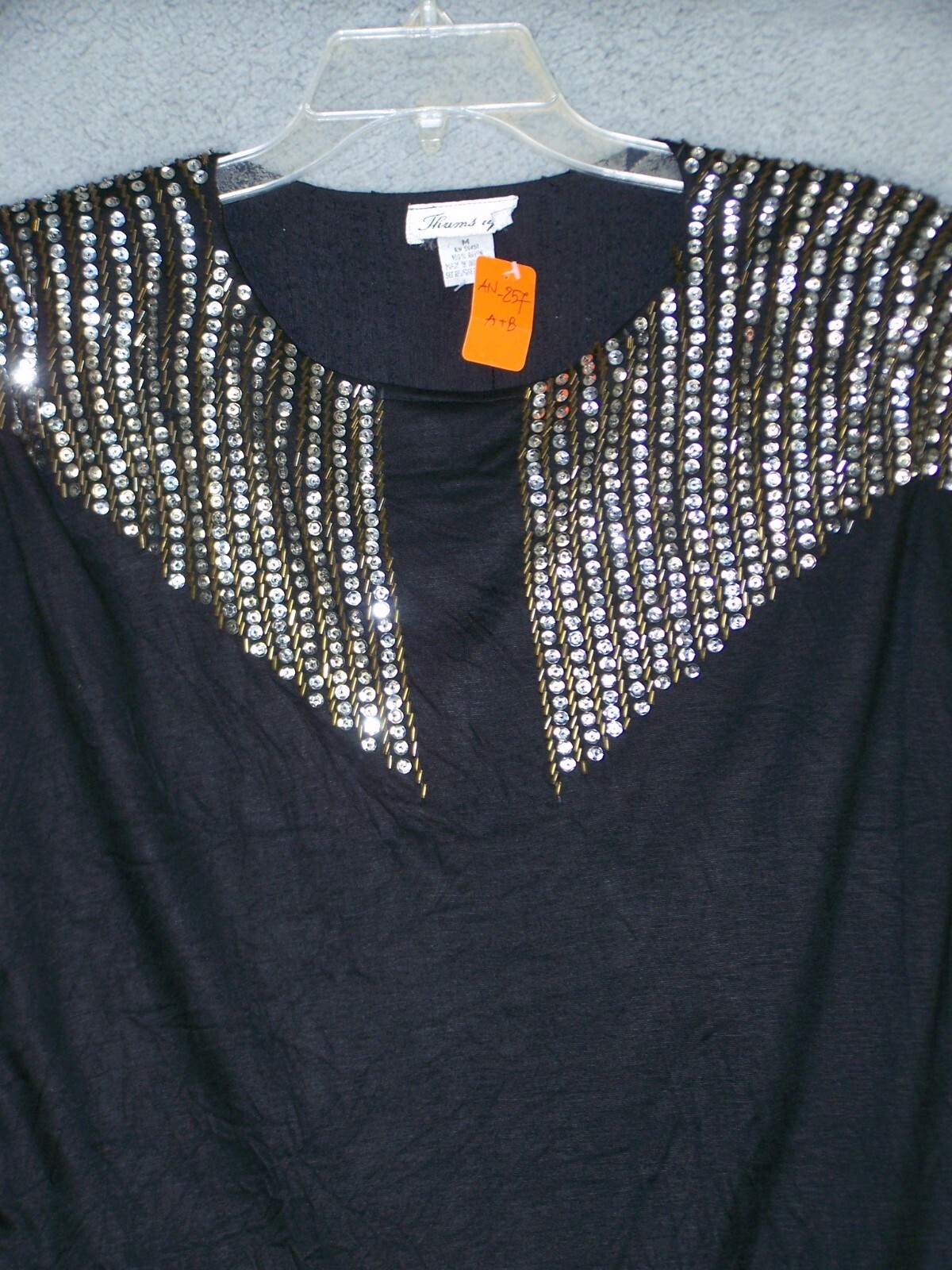 Vintage Thums Up Dress Women’s Medium 8 10 Black 2-Piece Sequined Rhinestones