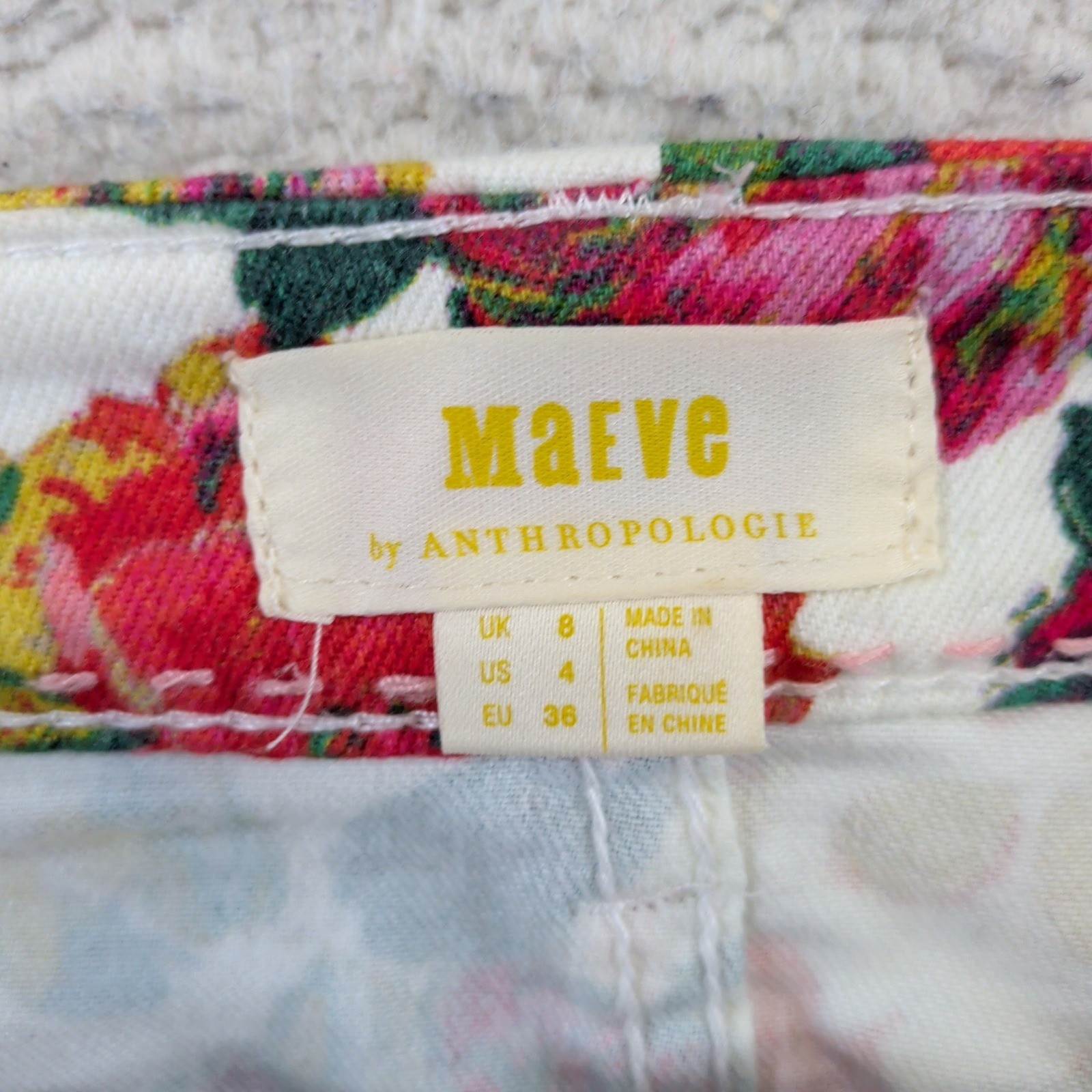Maeve Anthropologie Floral Denim Mini Skirt Button Front Rose Print Size 4