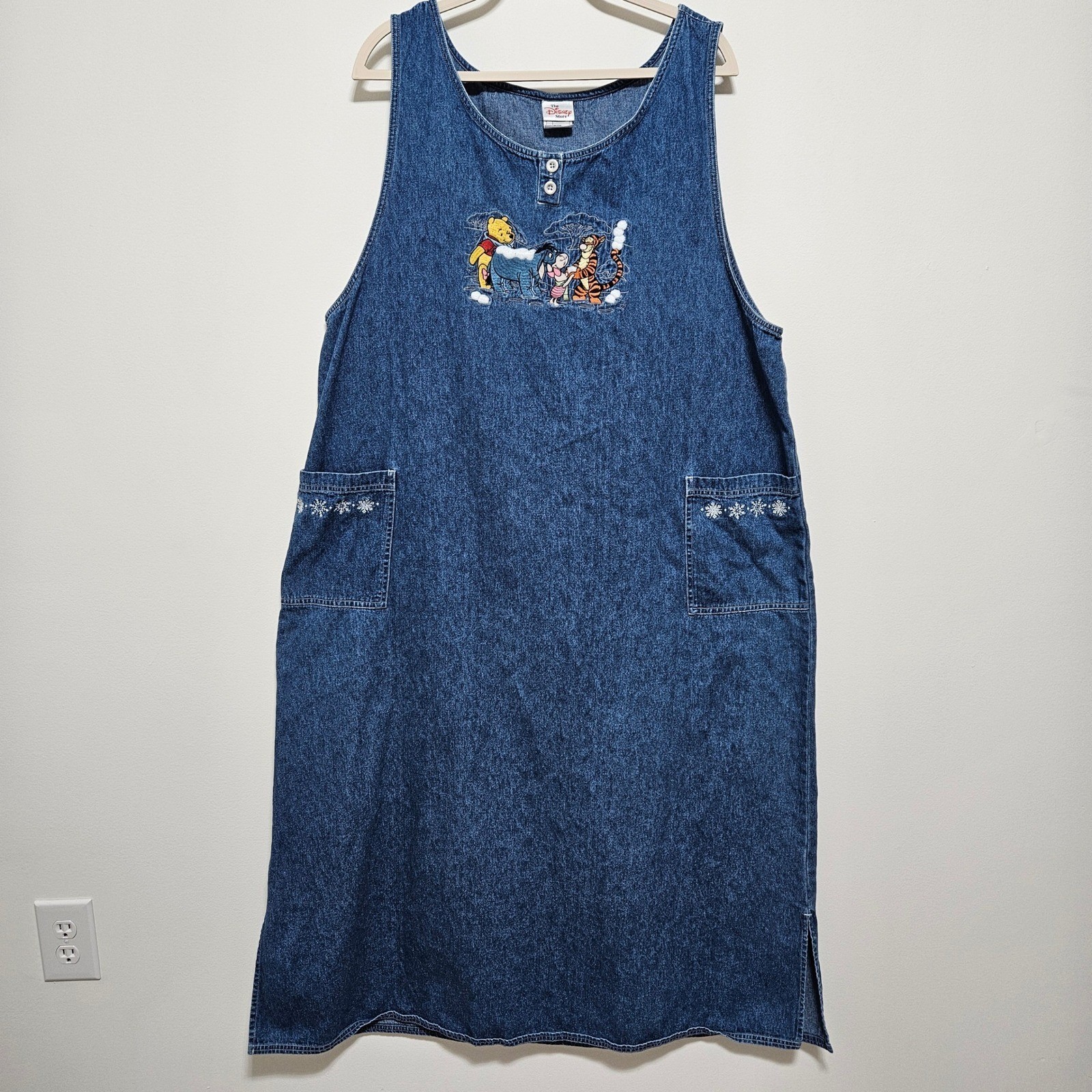 Vintage Disney Store Winnie the Pooh Denim Jumper Dress XXL Embroidered Coverall