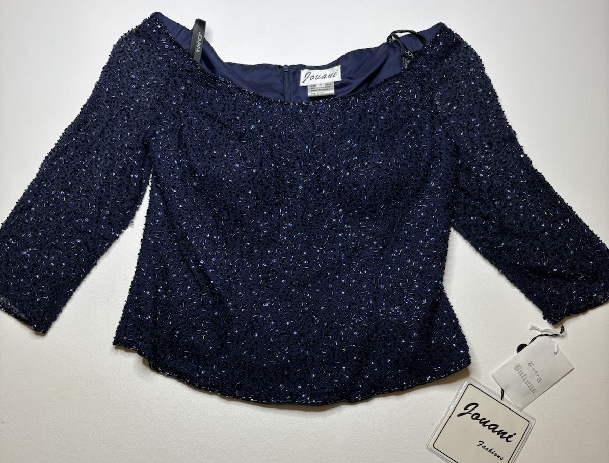 NWT Vintage Jovani Navy Blue Beaded Formal Top Size 8