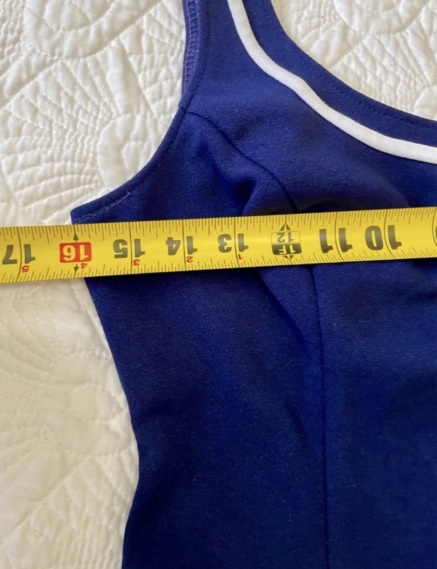 Vtg Swimsuit 60s 70s Rare Blue And White Measurements In Pictures Retro pinup