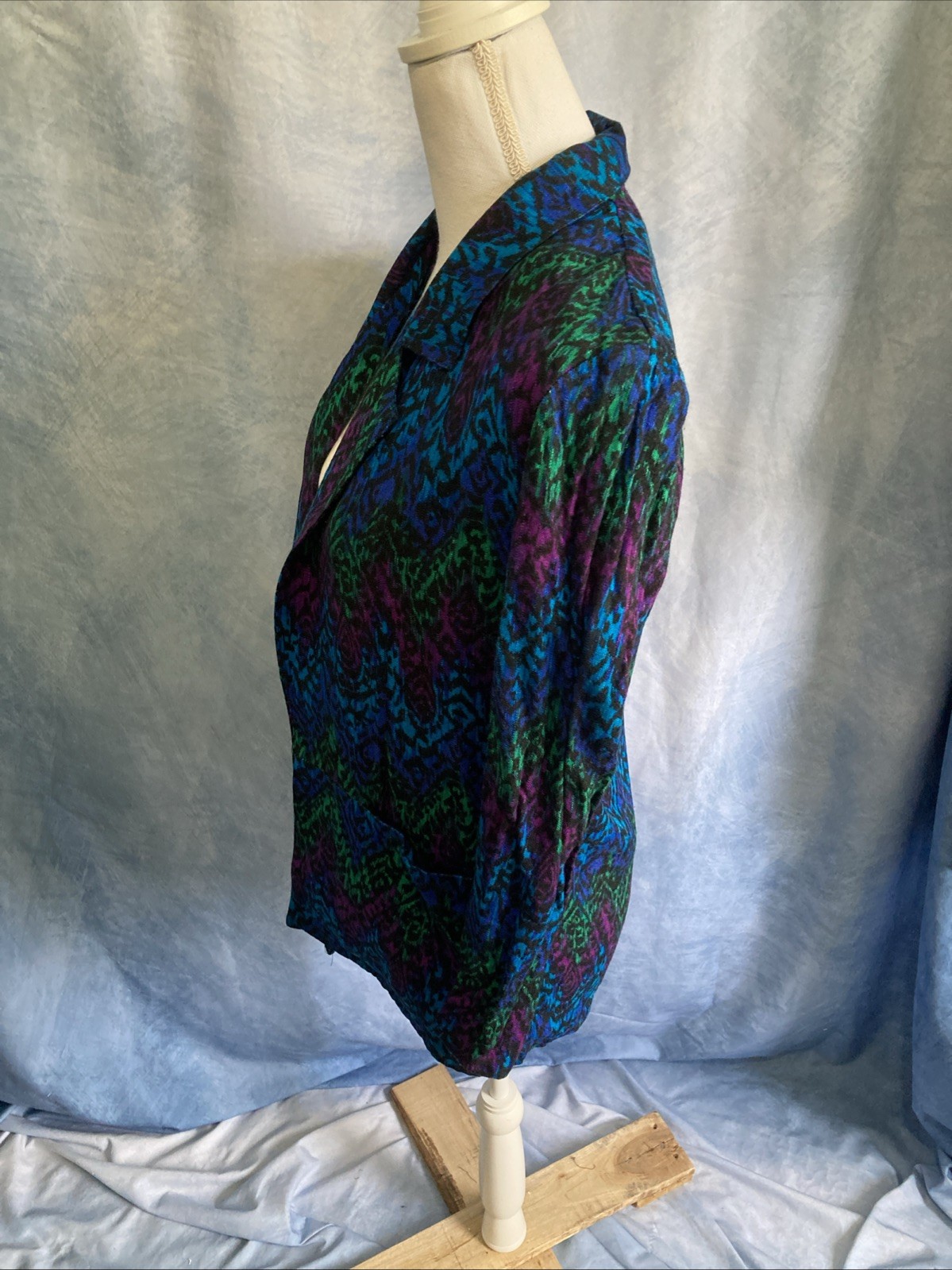VTG 80s Casablanca Abstract Blazer Jacket Womens 6 Rayon Flax Blue Purple Green