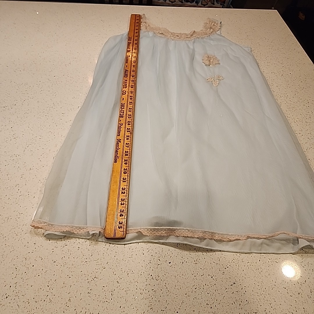 Aristocraft Nightgown Women’s L Double Layer Chiffon Blue Nylon Ecru Appliqué