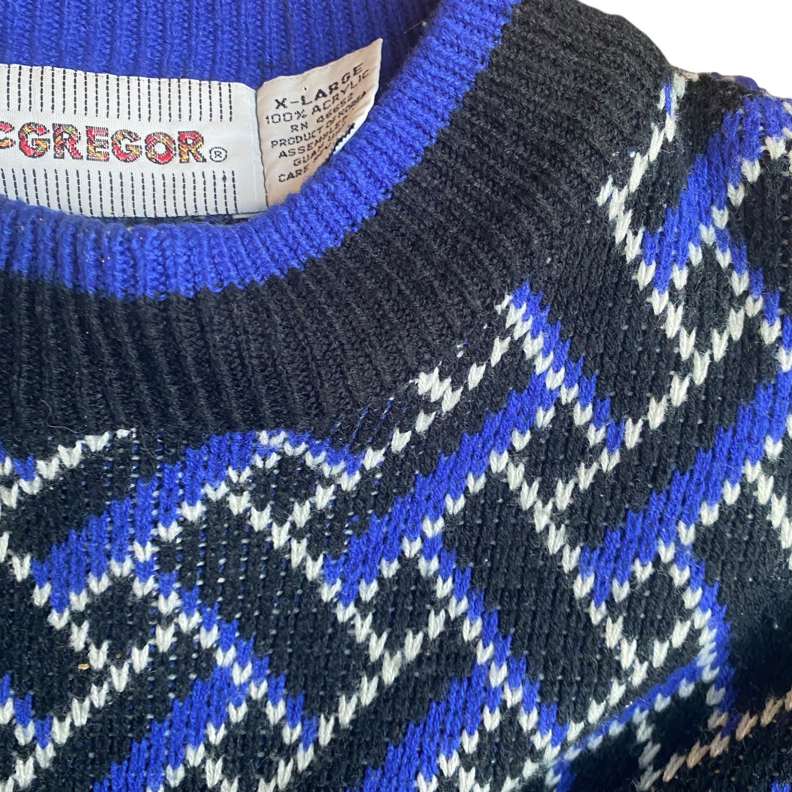 McGregor Knit Fisherman Sweater VTG XL Geometric Crewneck Pullover Abstract