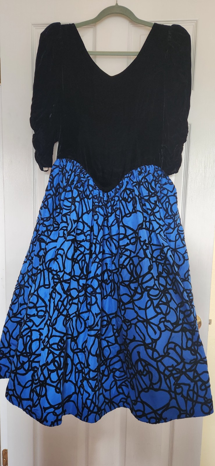 vintage dress royal blue and black velvet.