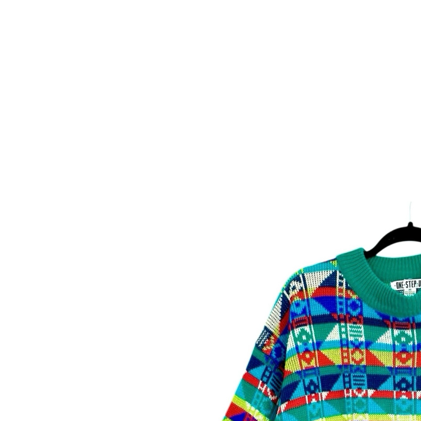 Vintage One Step Up Geometric Sweater Multi chunky 80s 90s Women’s Size Medium