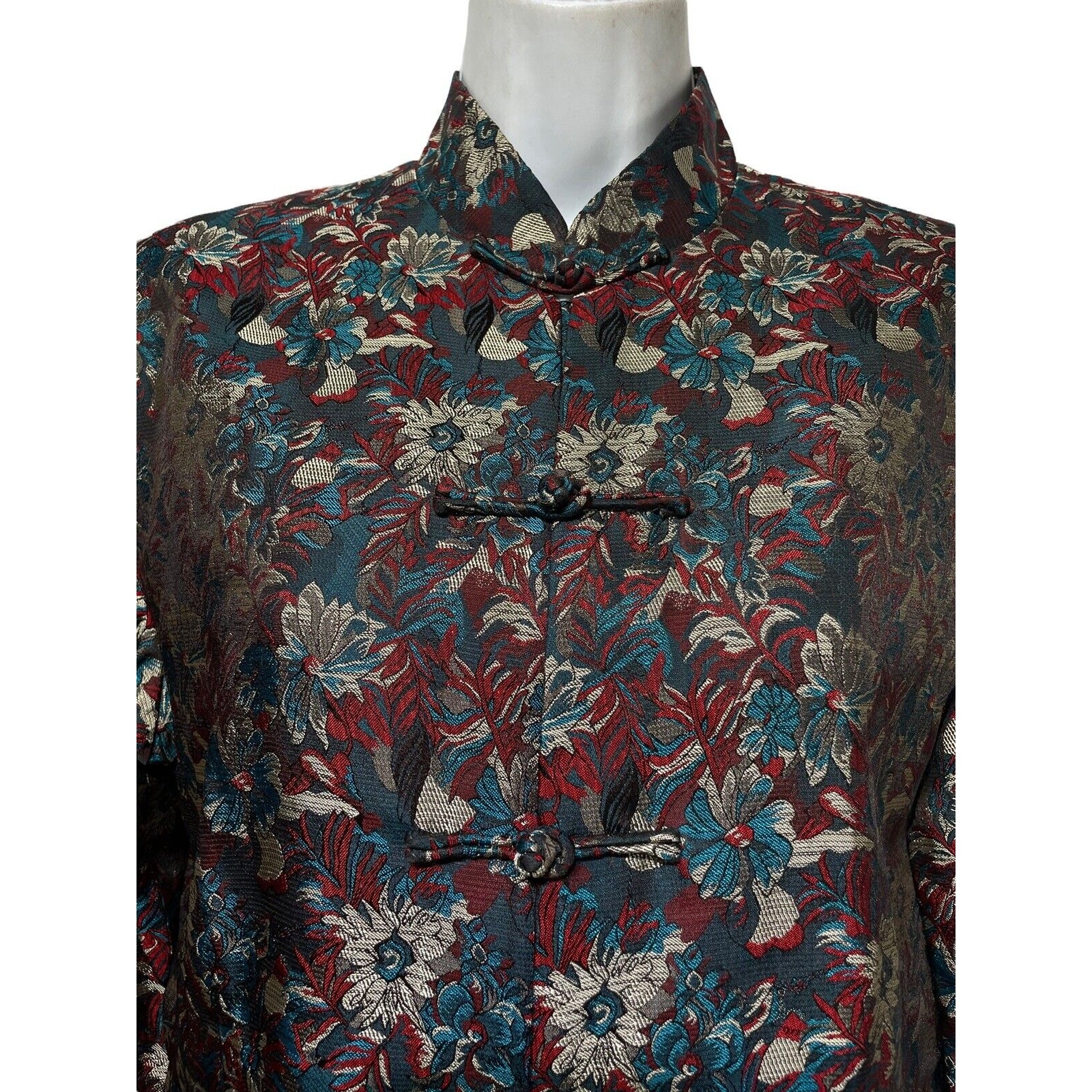 Vintage Lan Vie Brocade Asian Blazer Jacket Floral Button Front Coat Size M
