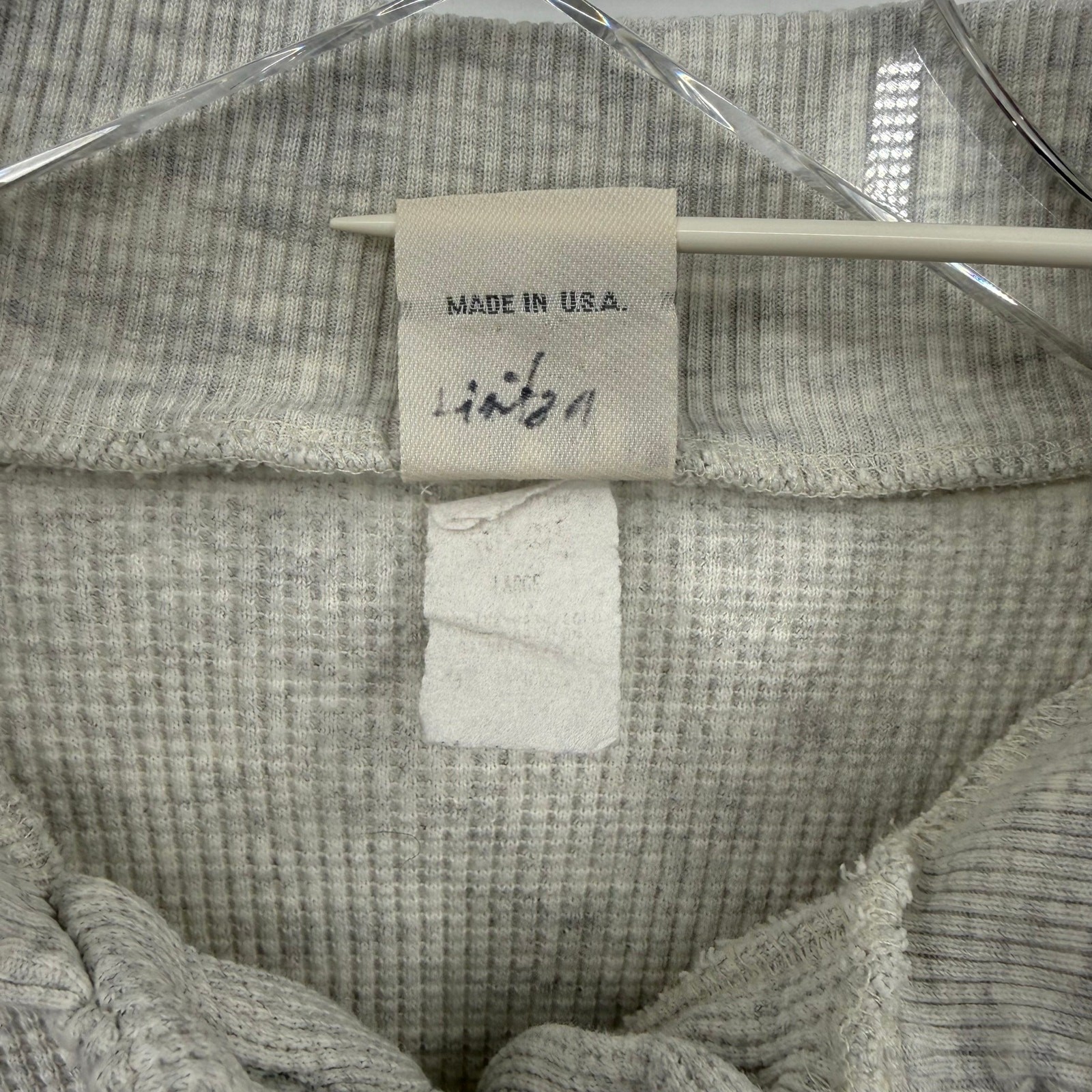 Vintage Fitigues Size Large Gray Waffle Knit Henley Top 3/4 Length Sleeves