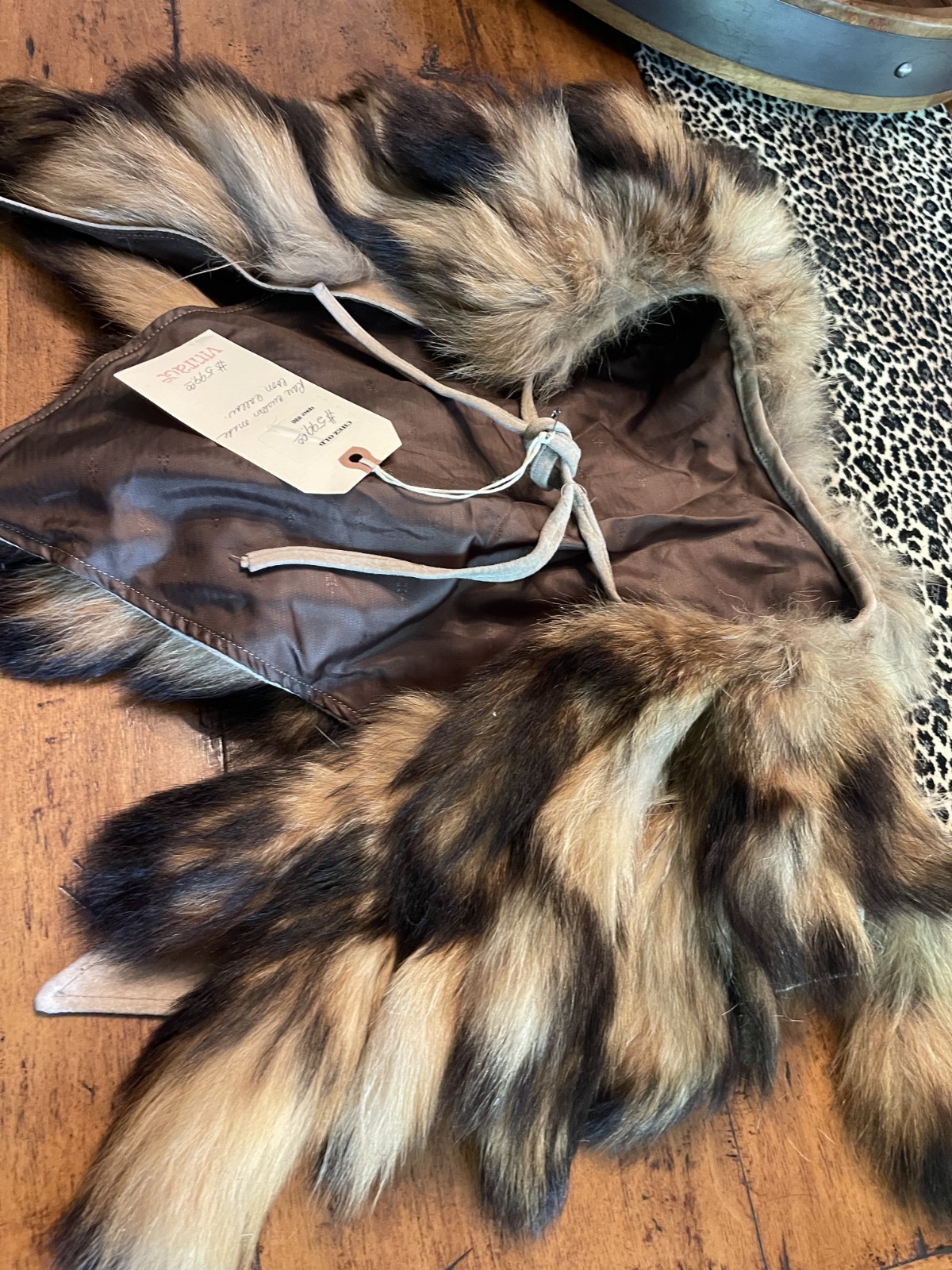 FINN RACCOON FUR COON TAIL CAPELET COLLAR WRAP JACKET HANDMADE VINTAGE RARE