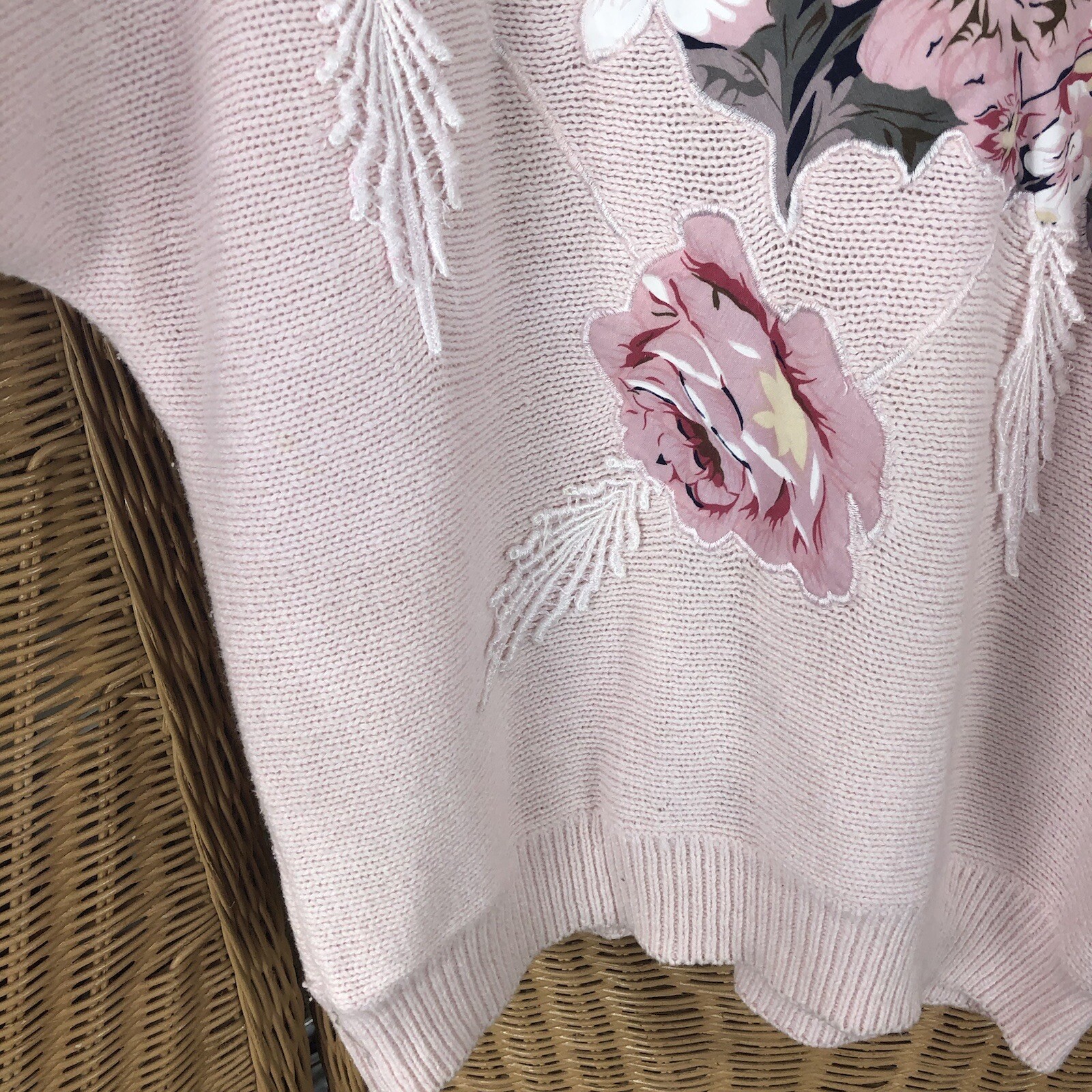 Vtg sweater womens Bonnie and Bill By Holly floral appliqué PS pink