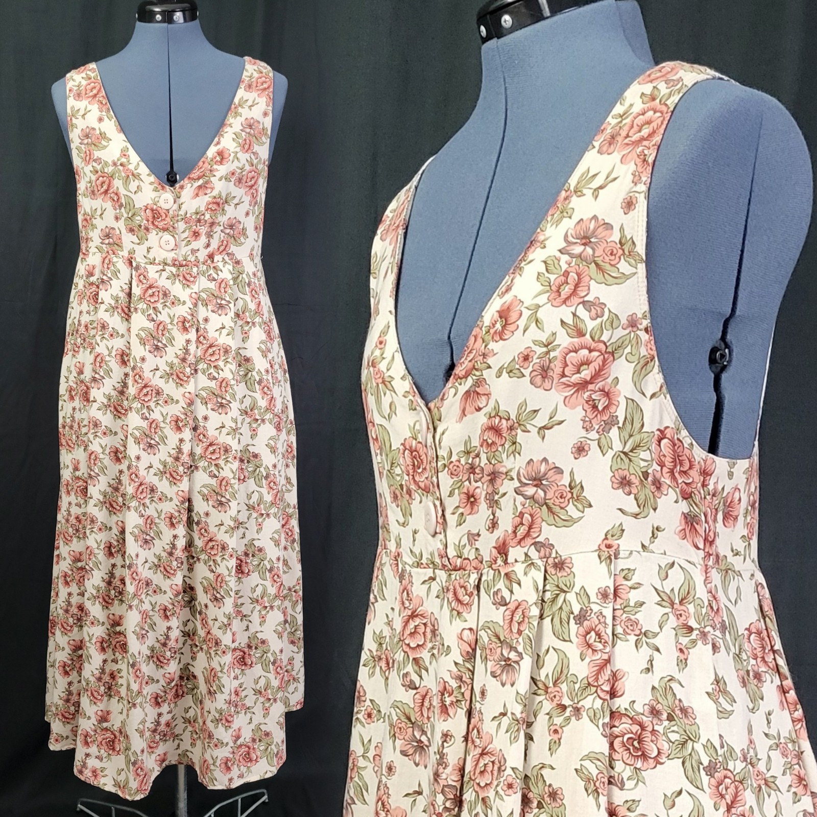 Vintage Ulterior Motives Lt Tan Jumper w Pink & Green Florals Size Medium