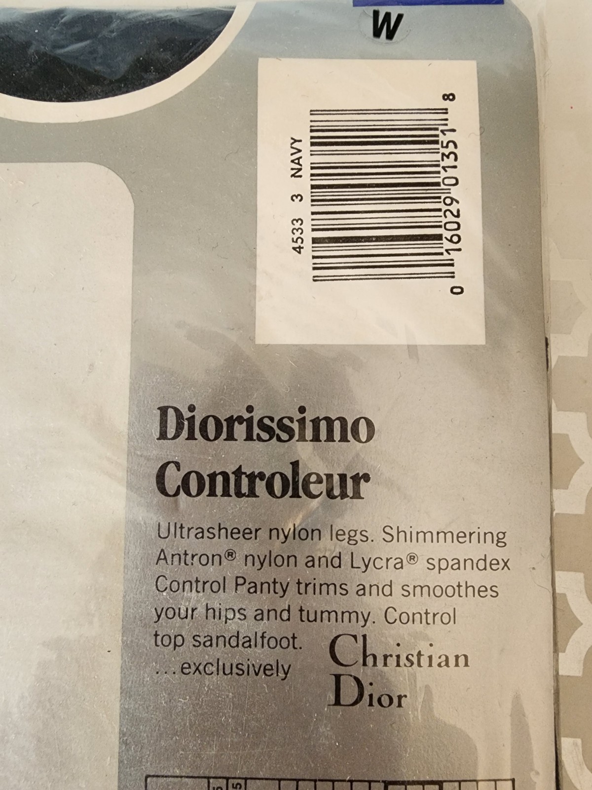 Vtg Christian Dior pantyhose 4533 Control Top Ultra Sheer Sandalfoot SZ 3 Navy