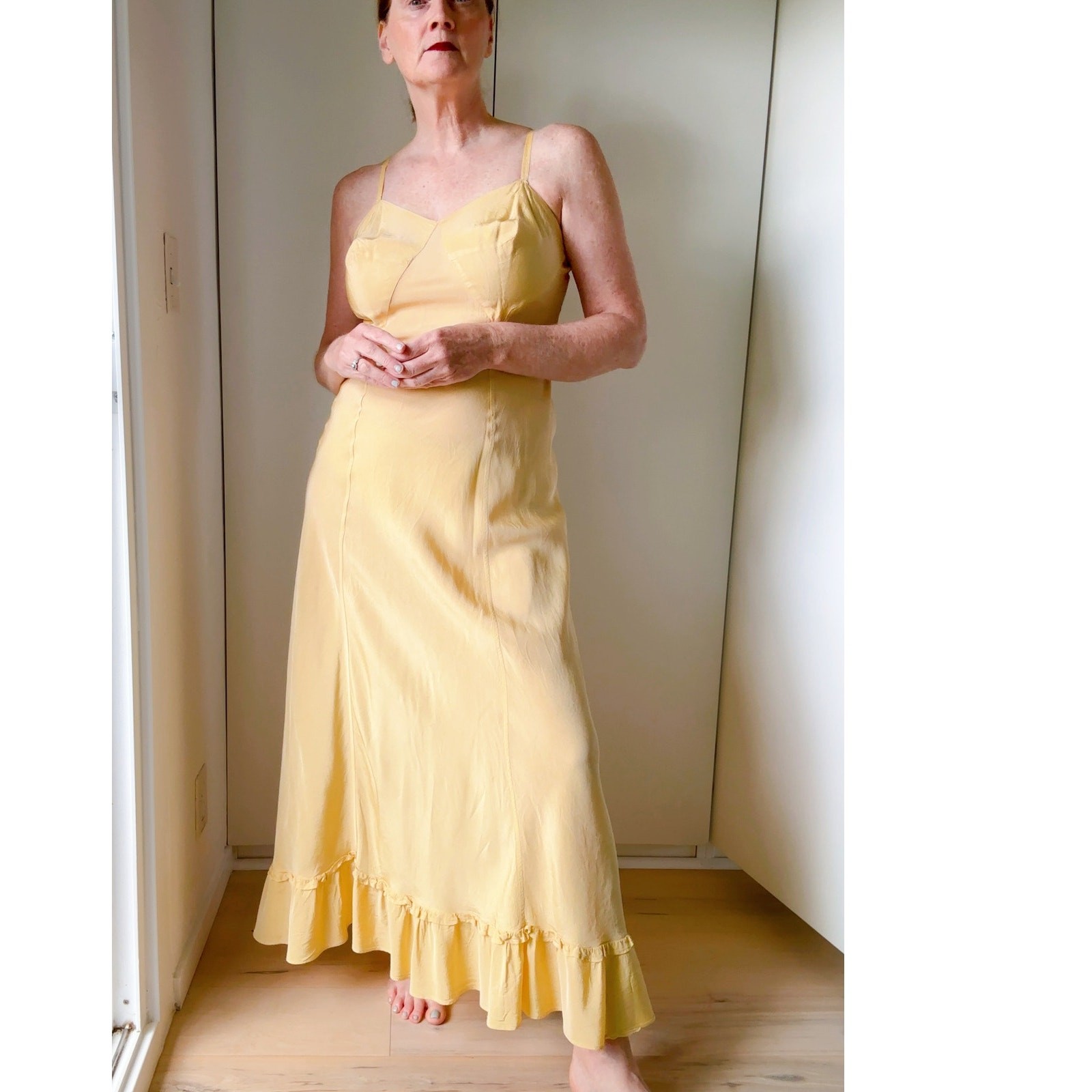 Antique 40s Buttercream Yellow slip dress Maxis SZ M/8 Soft Girl Coquette