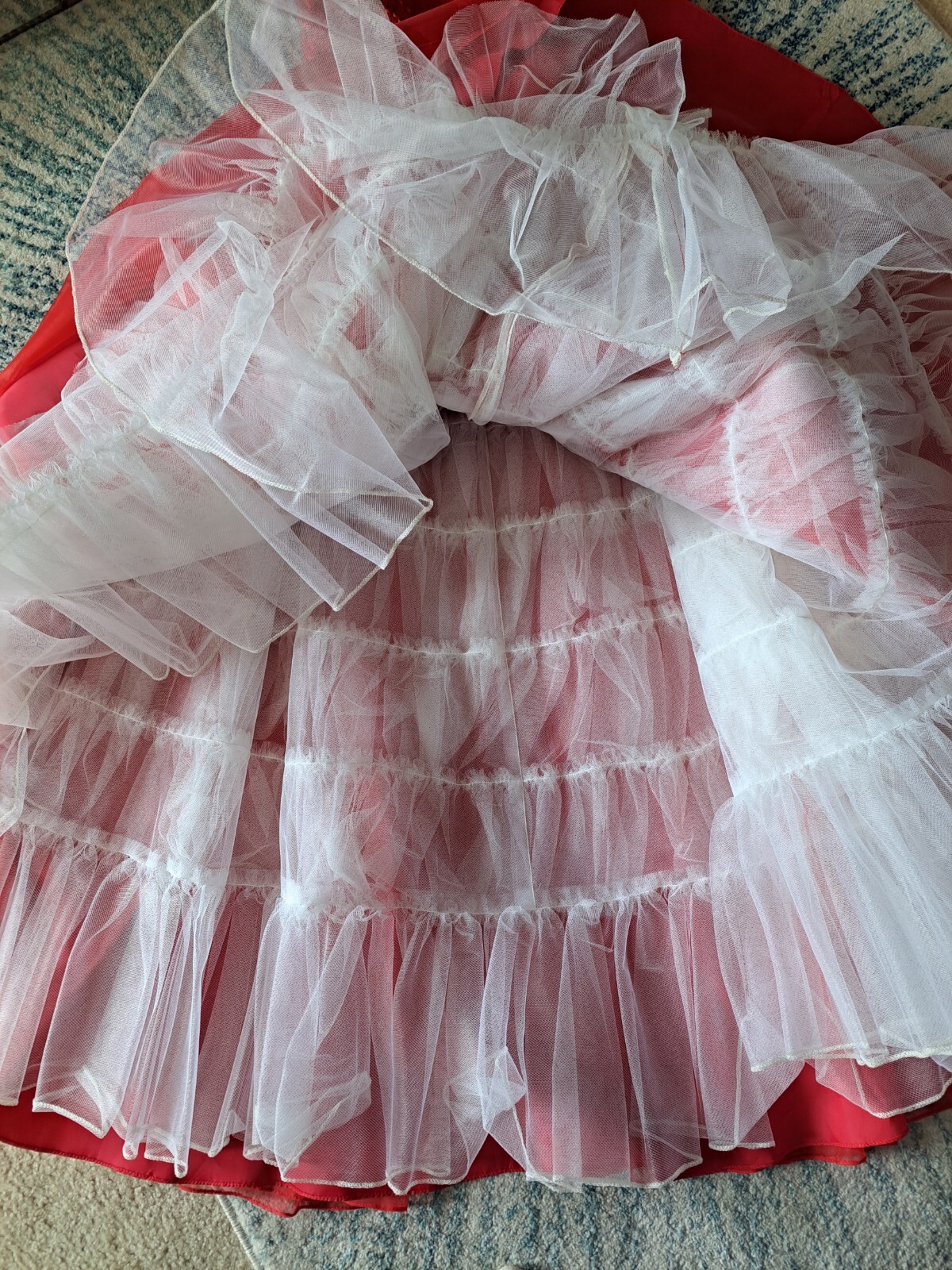 Vintage Red Strapless Party Dress Gown Huge Skirt Rosettes Draped Sz S Soutache