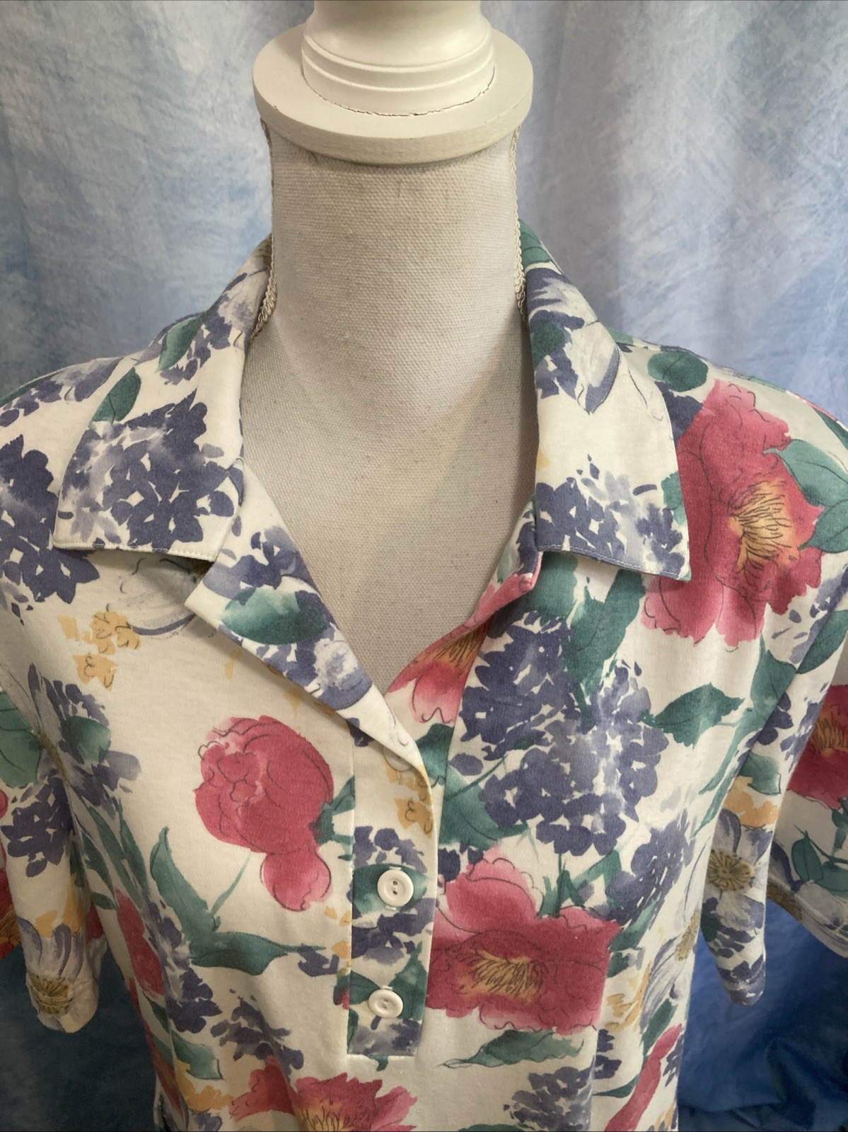 Vtg 80s 90s Floral Knit Polo Shift Dress Housedress Pockets USA Grandmacore 16