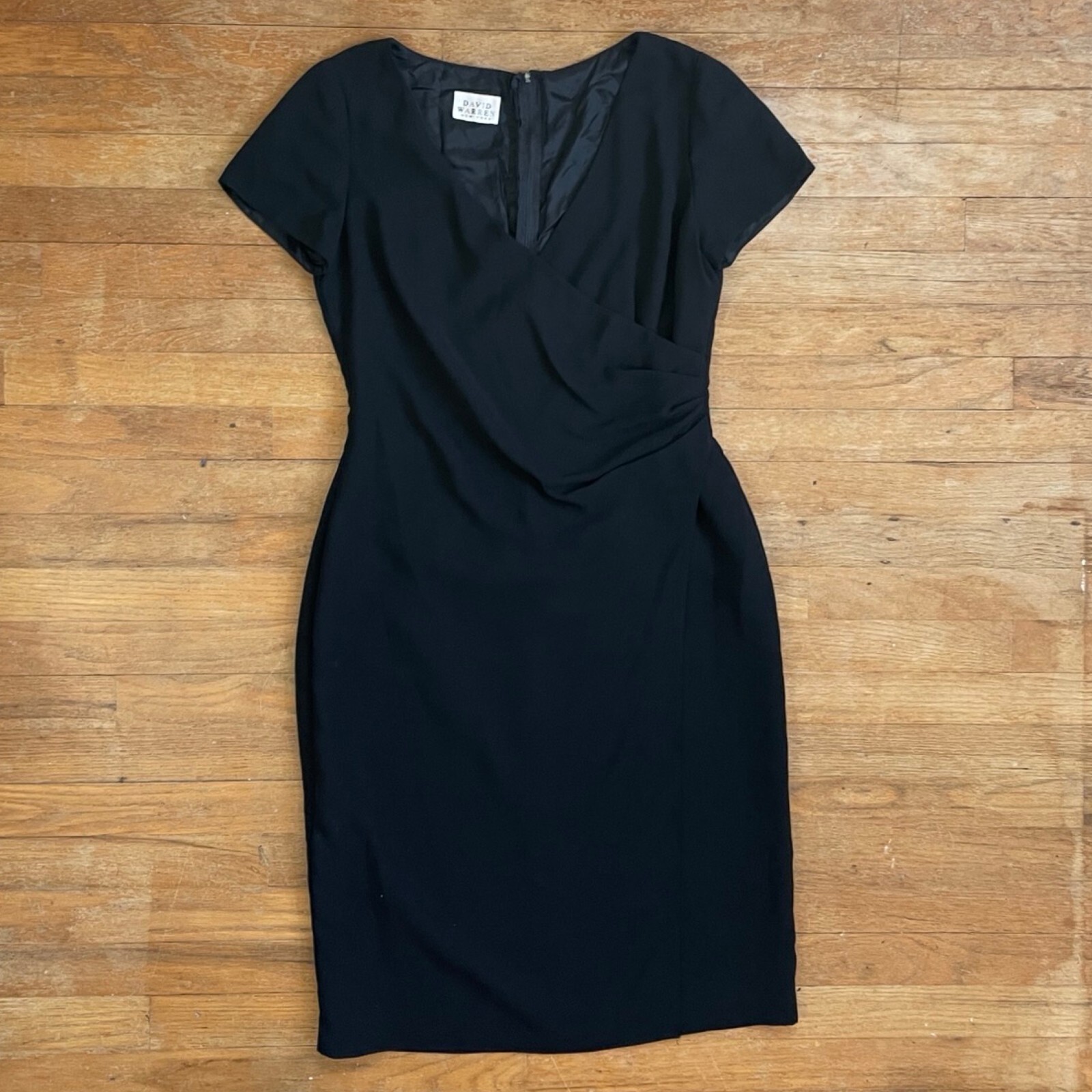 Vintage Black Sheath Dress Size Medium 1990s David Warren Minimalist Surplice