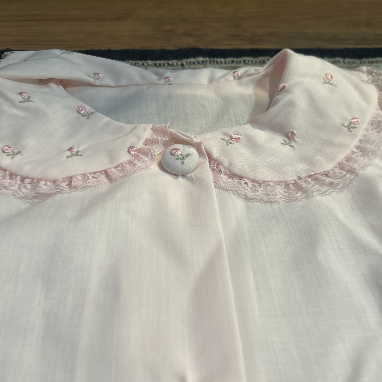 Pink Katz Vintage Housecoat Night Gown Pajamas 1970s Embroidered Size Small