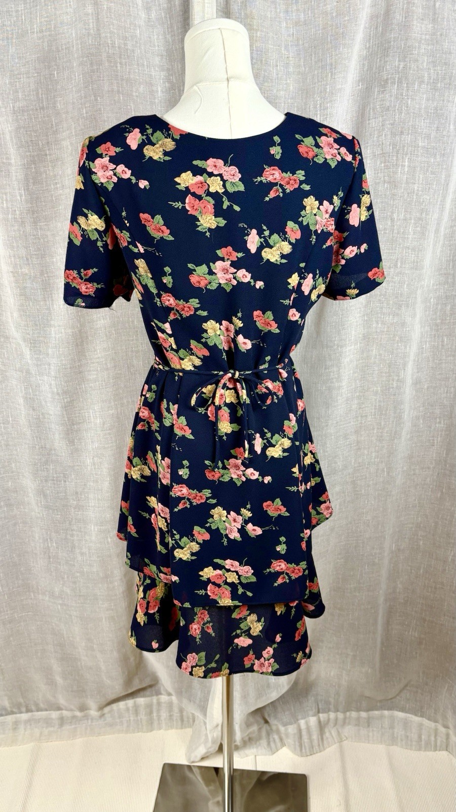 Vintage 90’s Two Tiered Dress Size 10 M L Tie Back Floral Y2K Grunge Whimsigoth