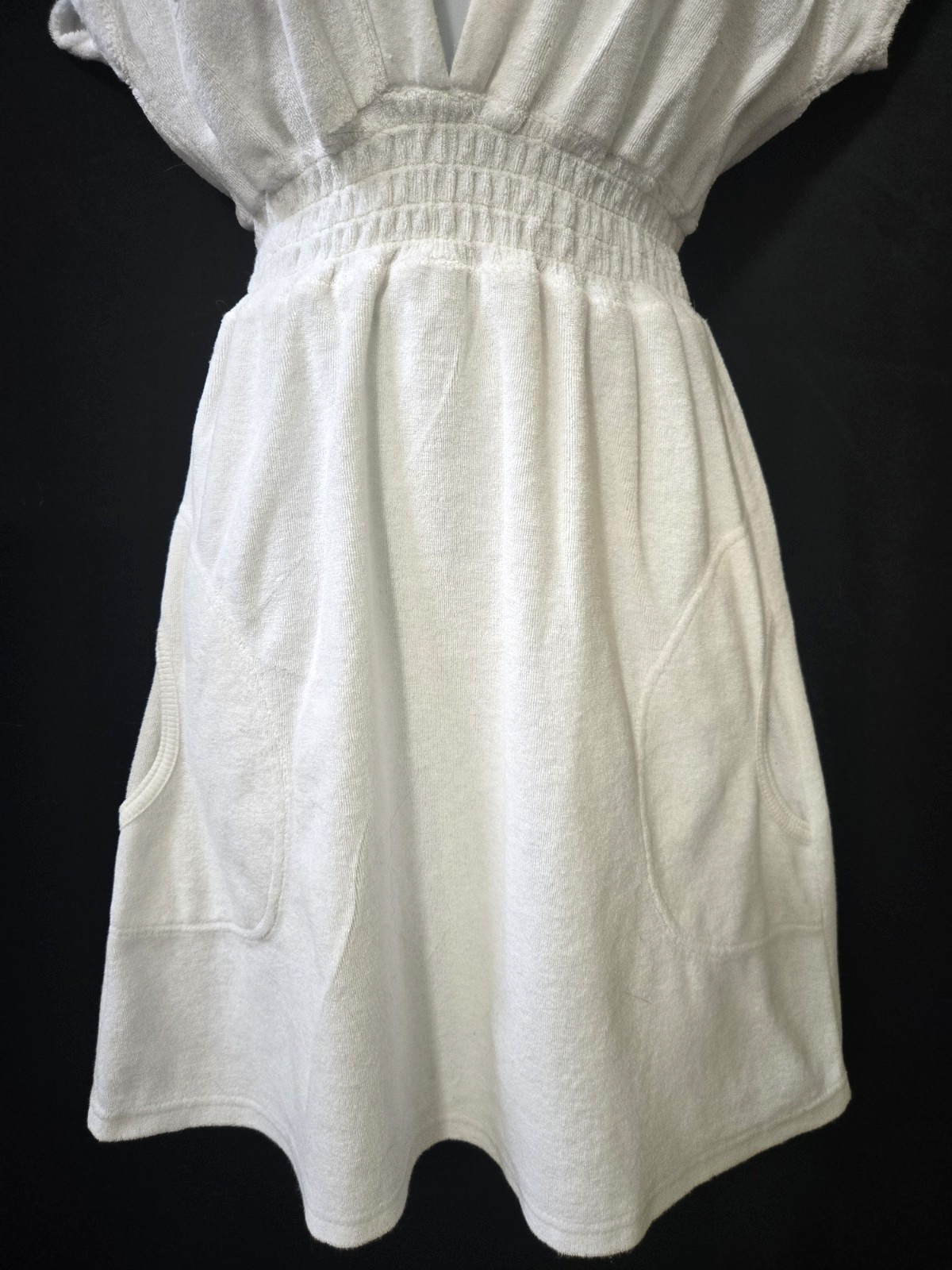 Sporty Sexy Cute Vtg 90s HANA SPORT Deep V-Neck Terrycloth Hoodie Mini Dress L