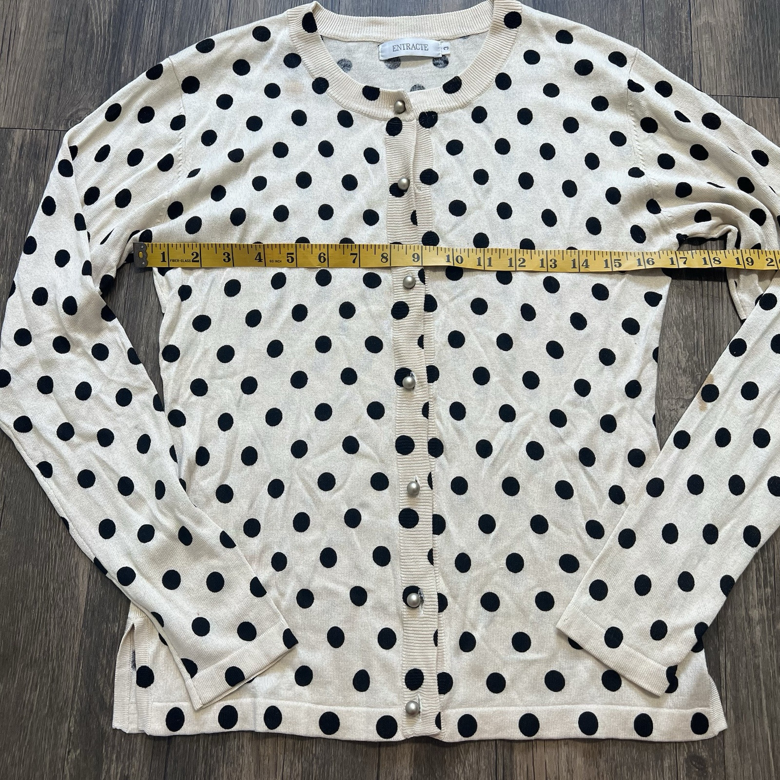Entracte Vtg Silk Cashmere Polka Dot Crewneck FittedButton Up Knit Cardigan M