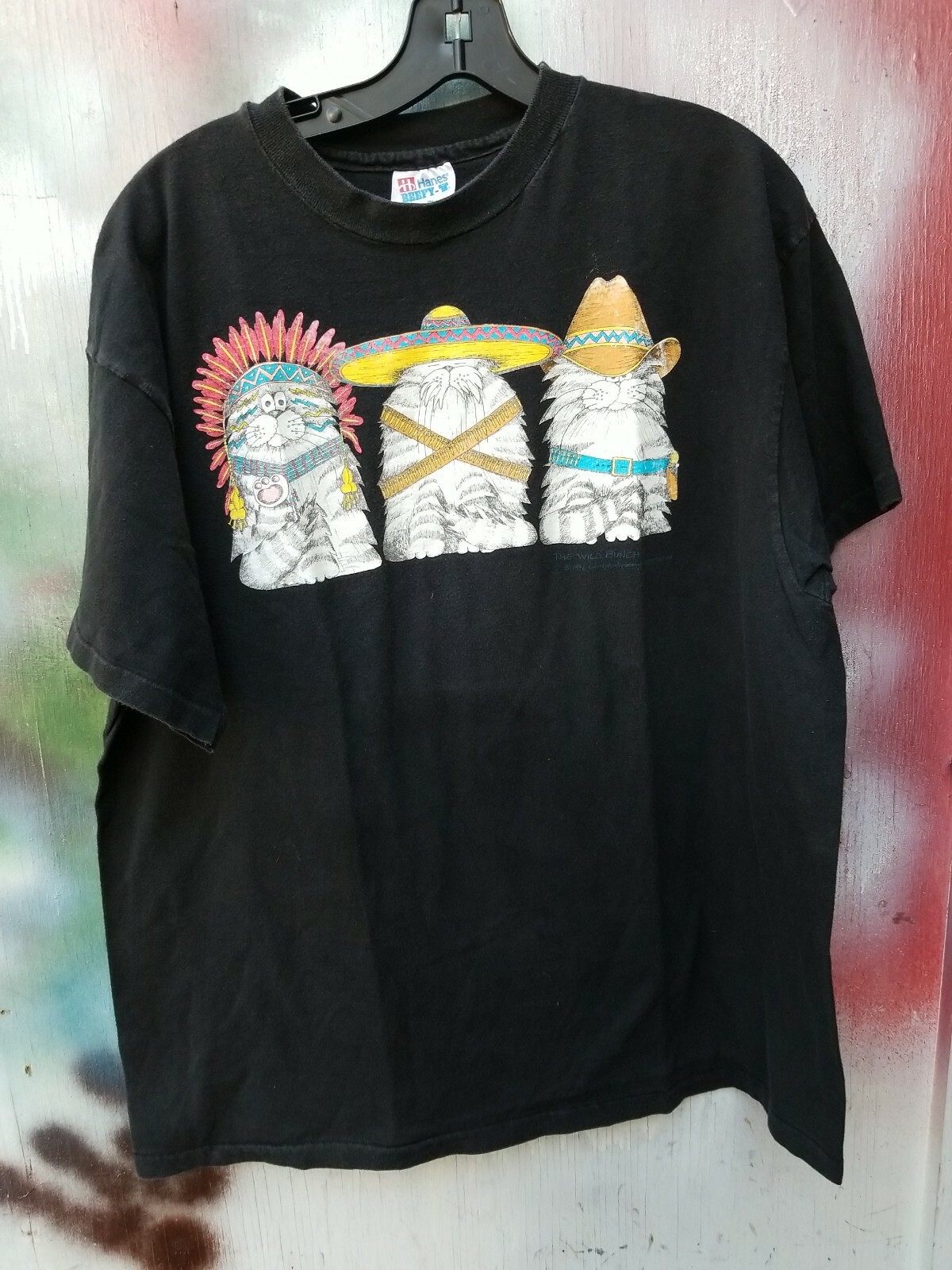 Vintage WILD BUNCH INDIAN Cat T Shirt XL Single Stitch Carol Montgomery