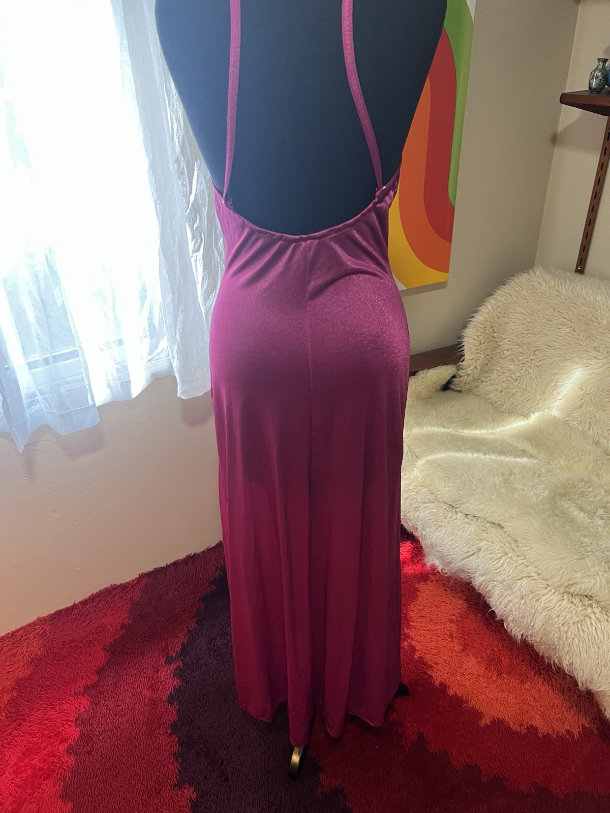Vtg Olga Style Undercover Wear Magenta Pink Full Sweep Silky Nylon Gown S USA