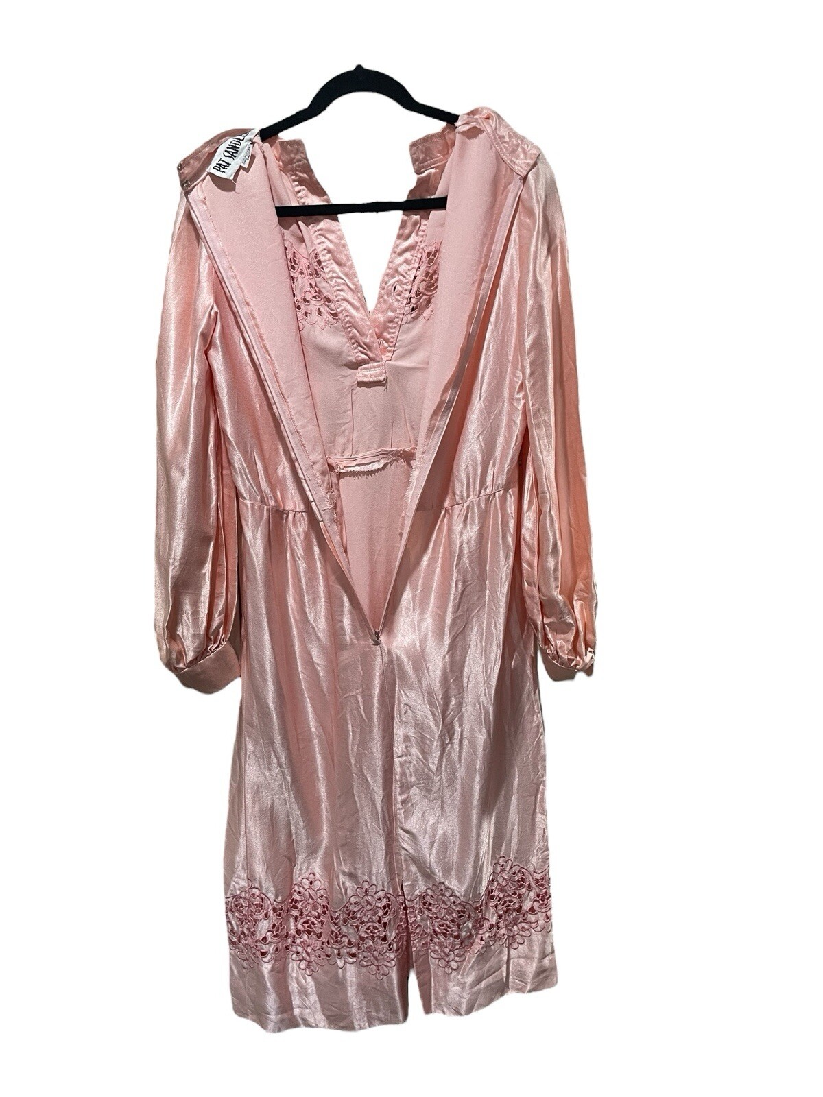Vintage Pat Sandler 1970s Baby Pink Beaded Cut Out Accent Long Sleeve Dress M?